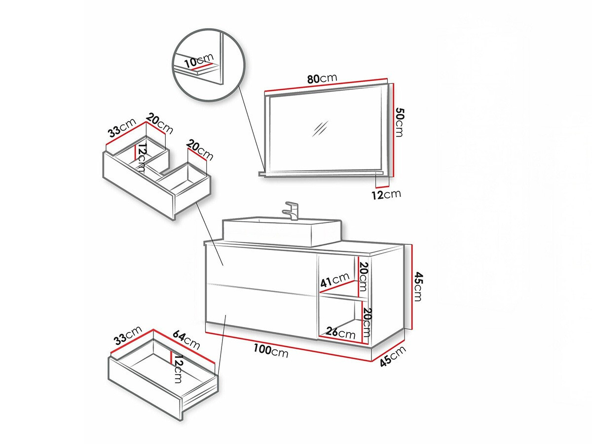 Bathroom set Nauta (Walnut + White marble)