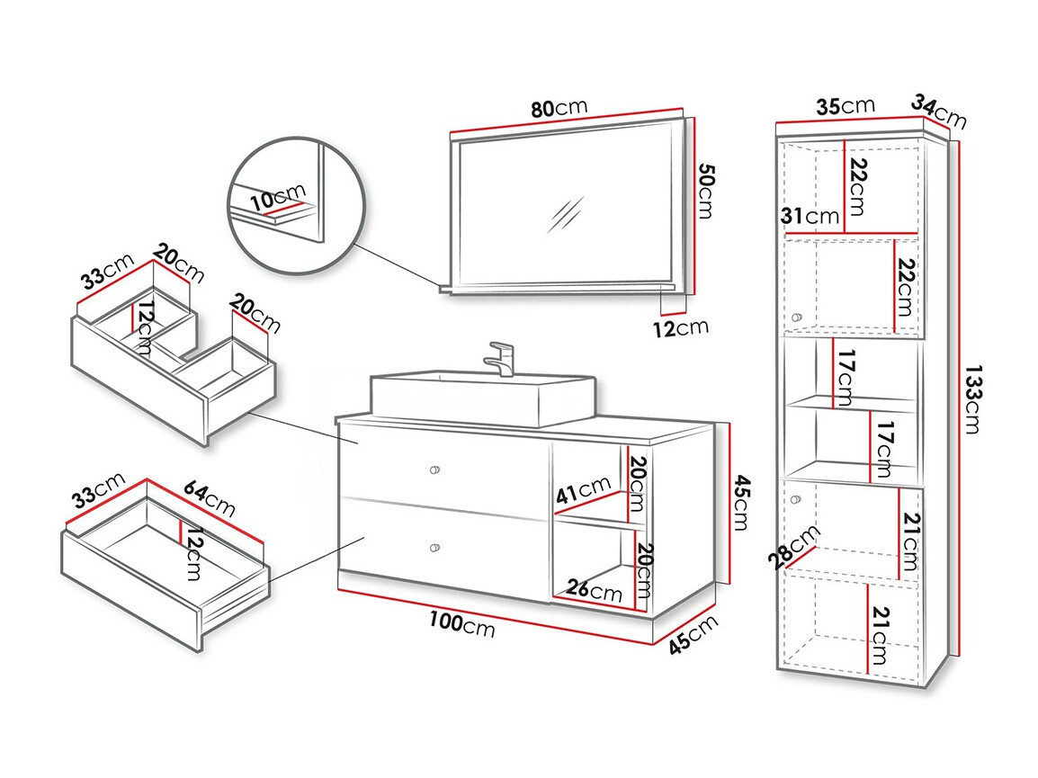 Bathroom set Salus II (Black + Black marble)