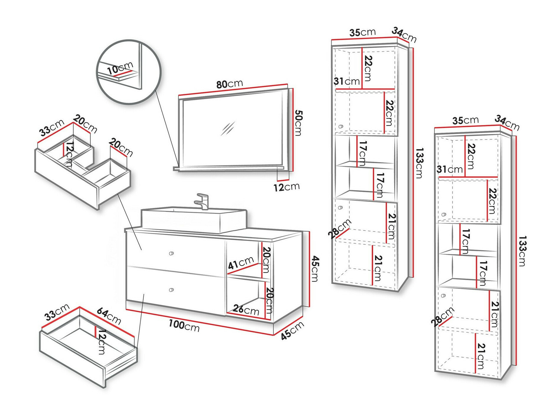 Bathroom set Salus III (Black + Black marble)
