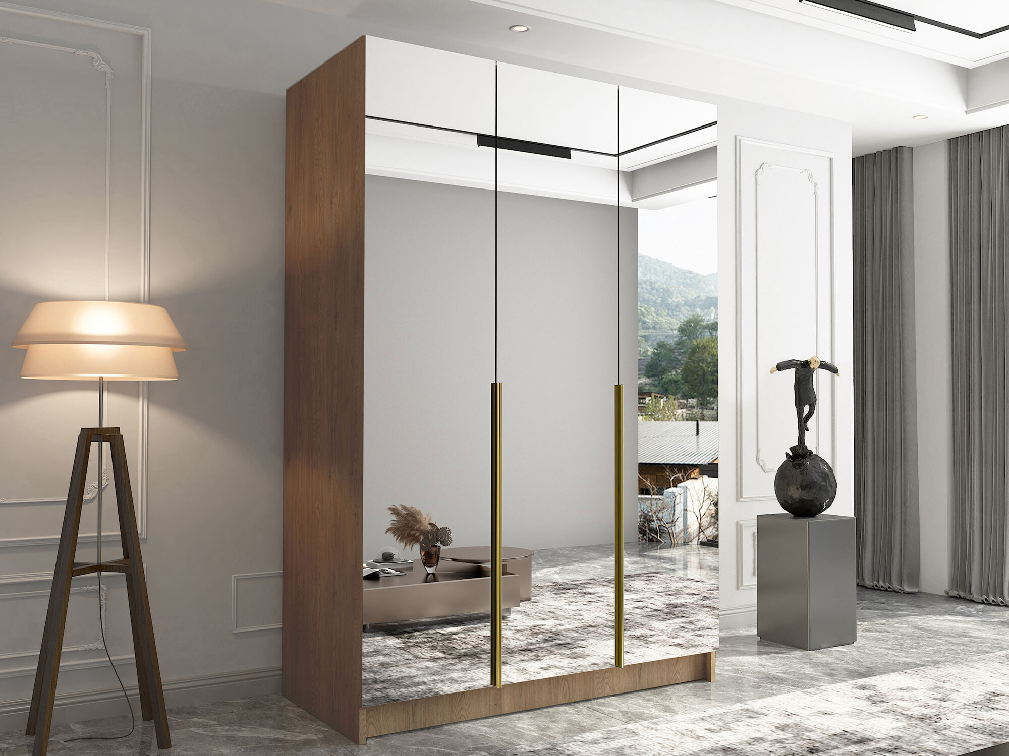 Wardrobe Closico 196 (Light wood + Golden)