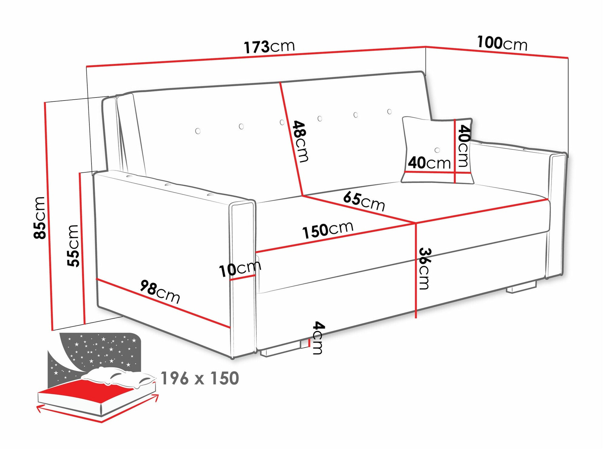 Sofa bed Caelrin IV (Coral 55)