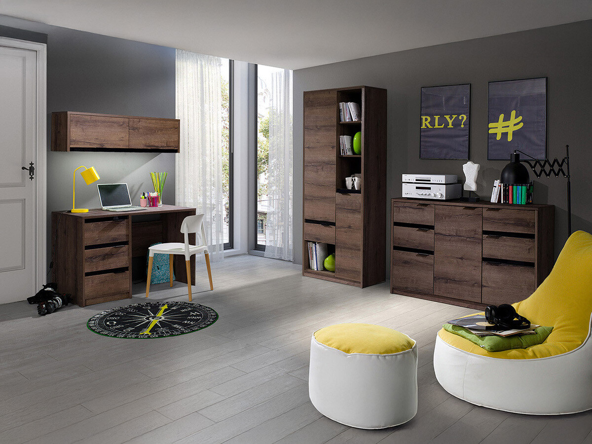 Home office set Fivelbo 116 (Monastery oak + Glossy black)