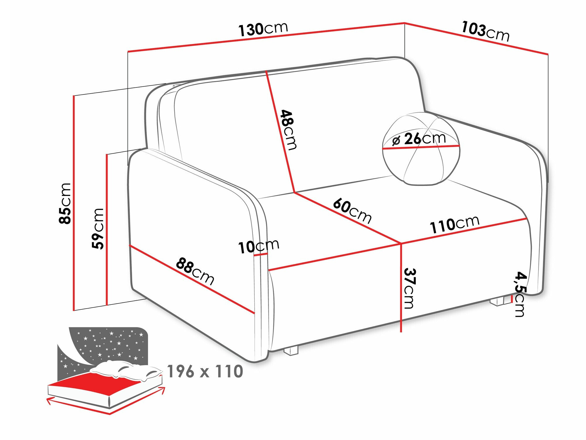 Sofa bed Poetal II (Coral 15)