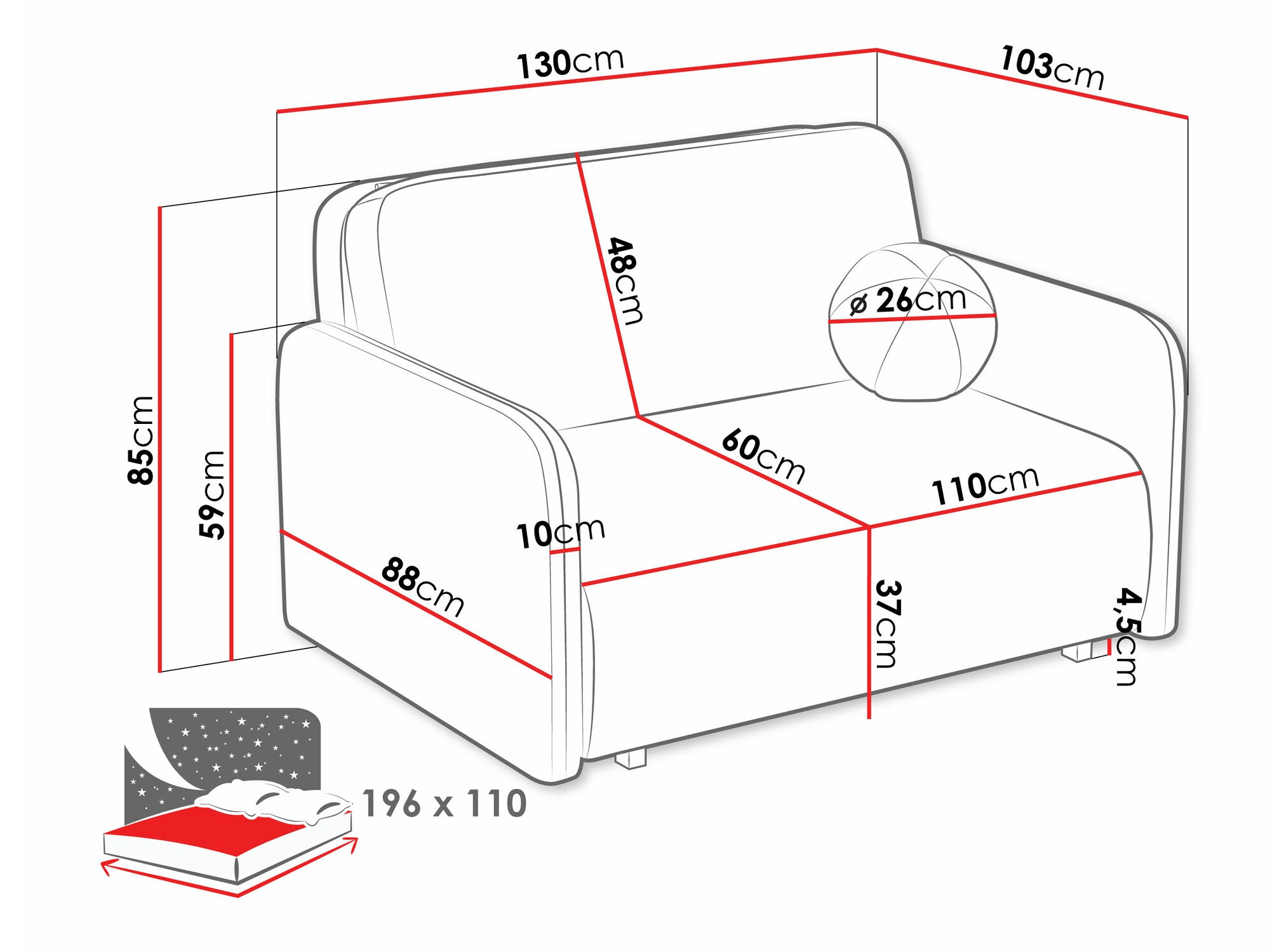 Sofa bed Poetal II (Coral 45)