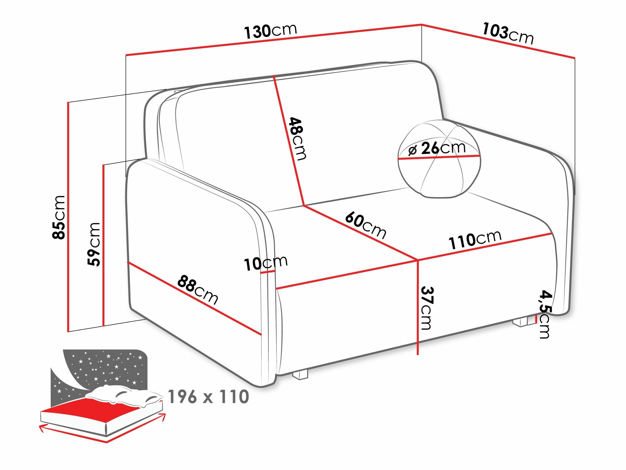 Sofa bed Poetal II (Coral 75)