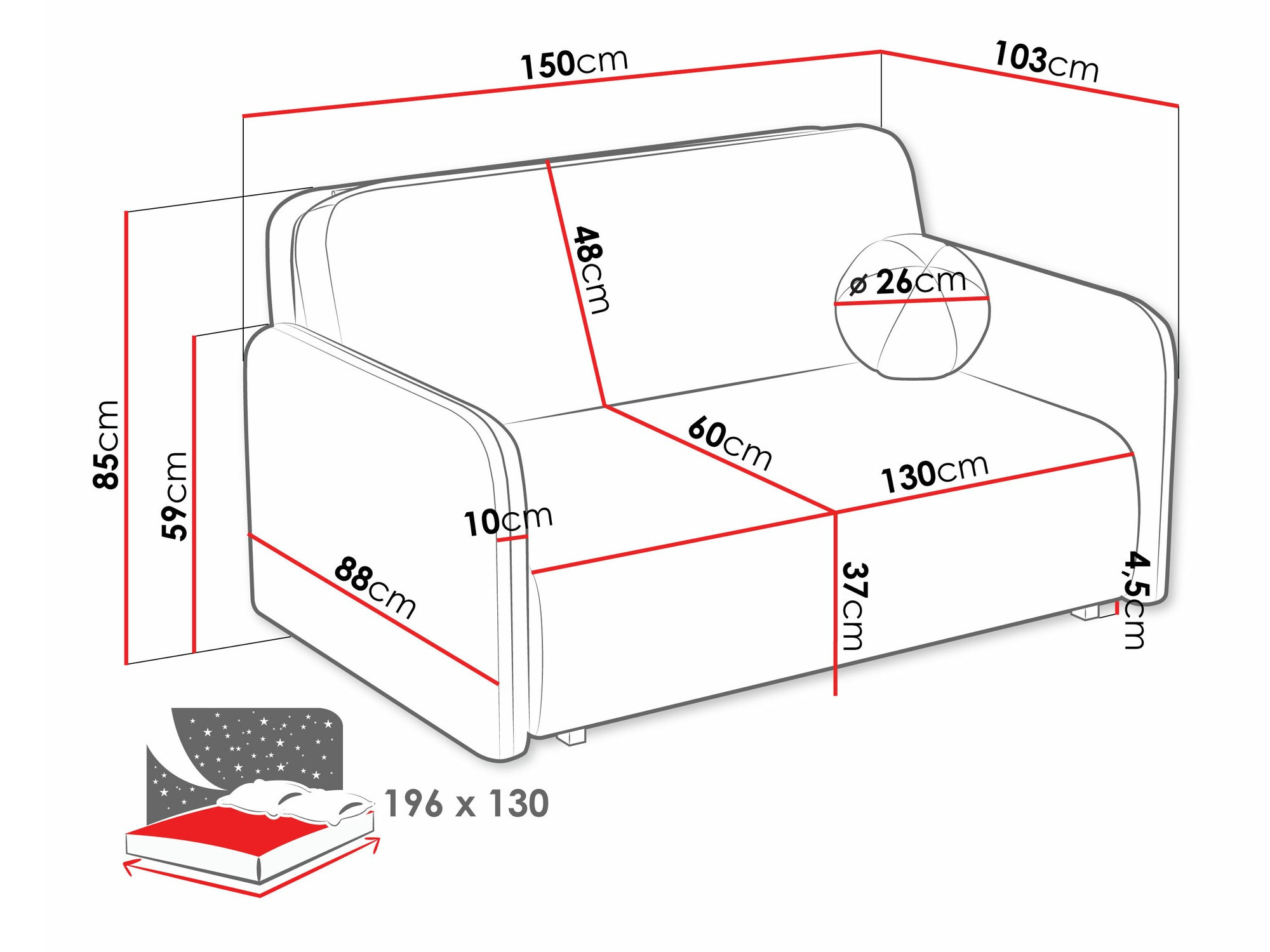 Sofa bed Poetal III (Coral 80)