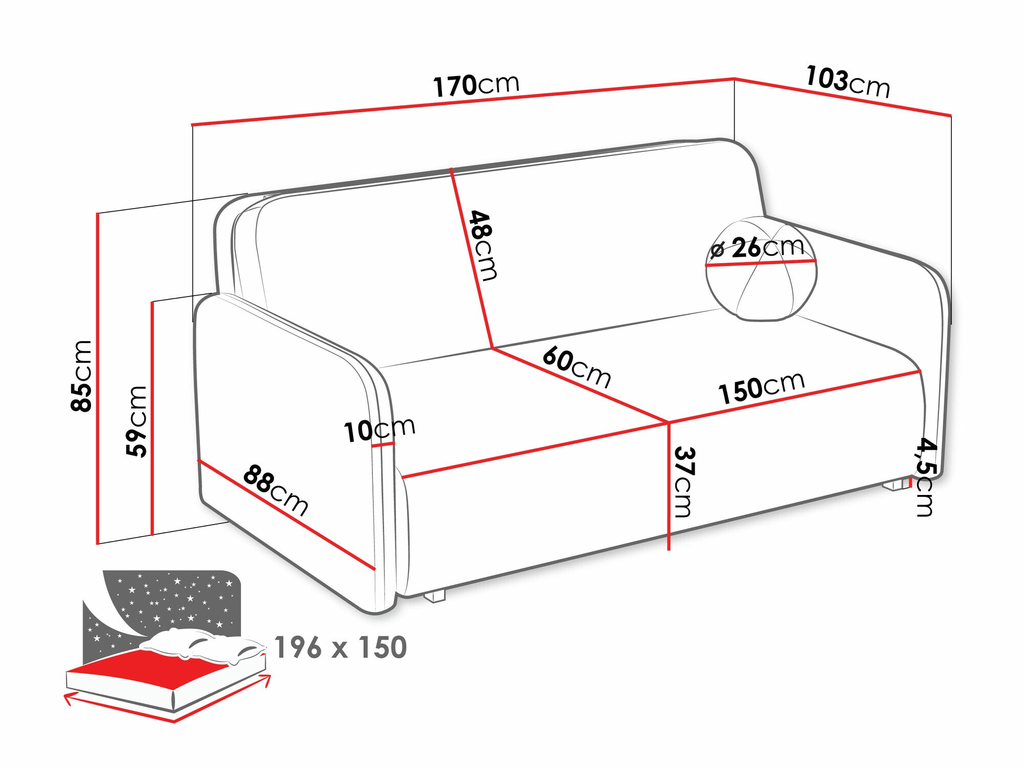 Sofa bed Poetal IV (Coral 15)