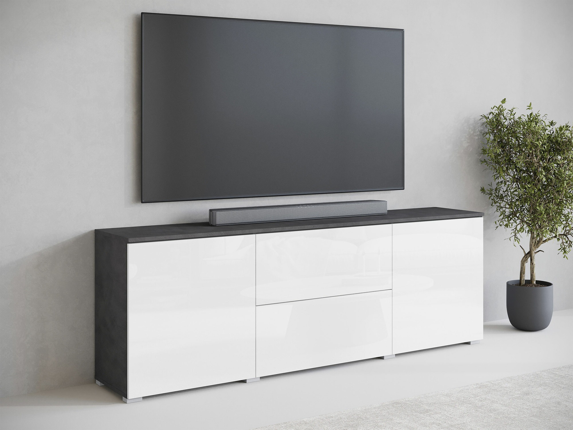 TV stand Mirfivo 104 (Matera grey + Glossy white)