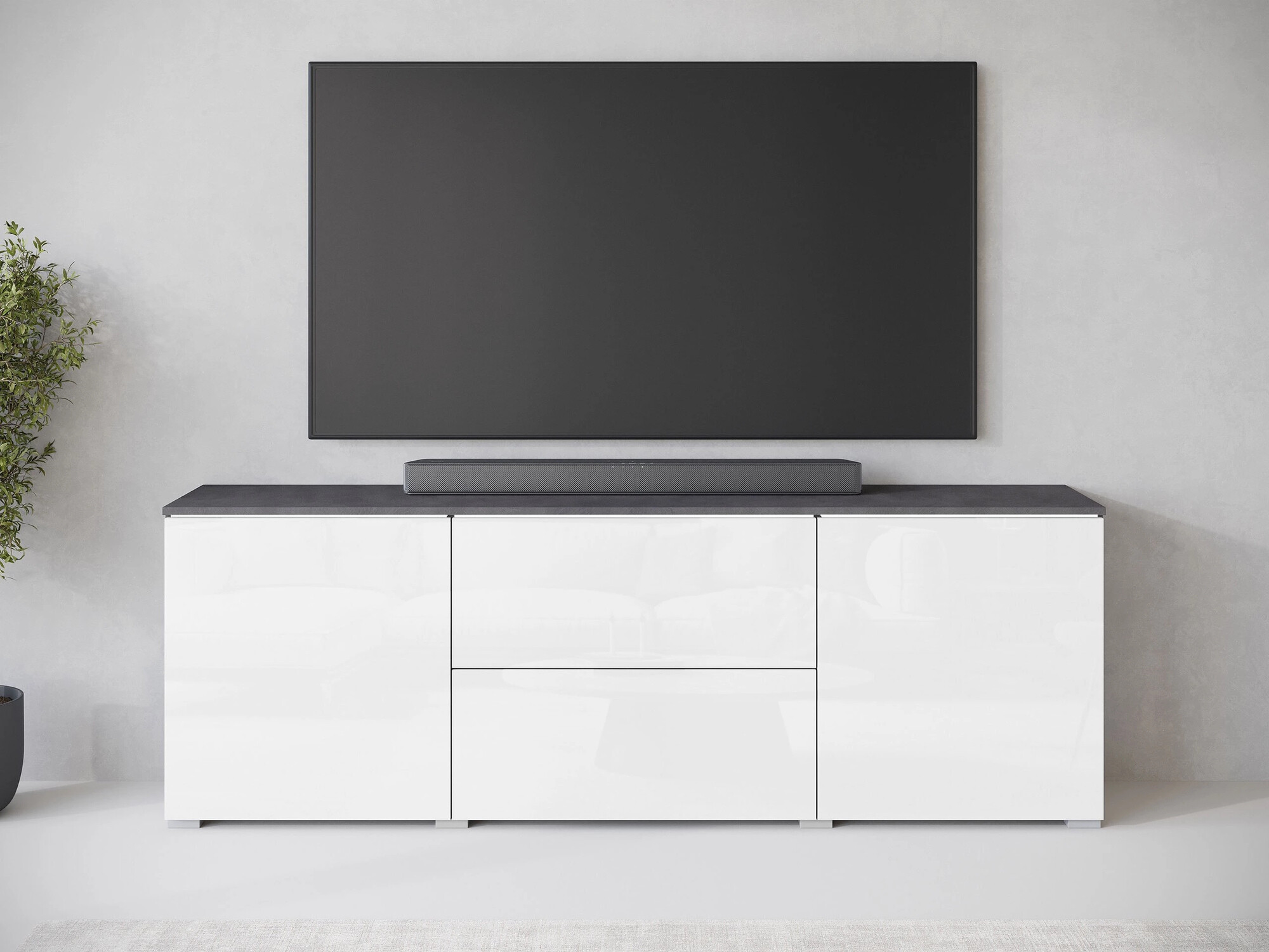 TV stand Mirfivo 104 (Matera grey + Glossy white)