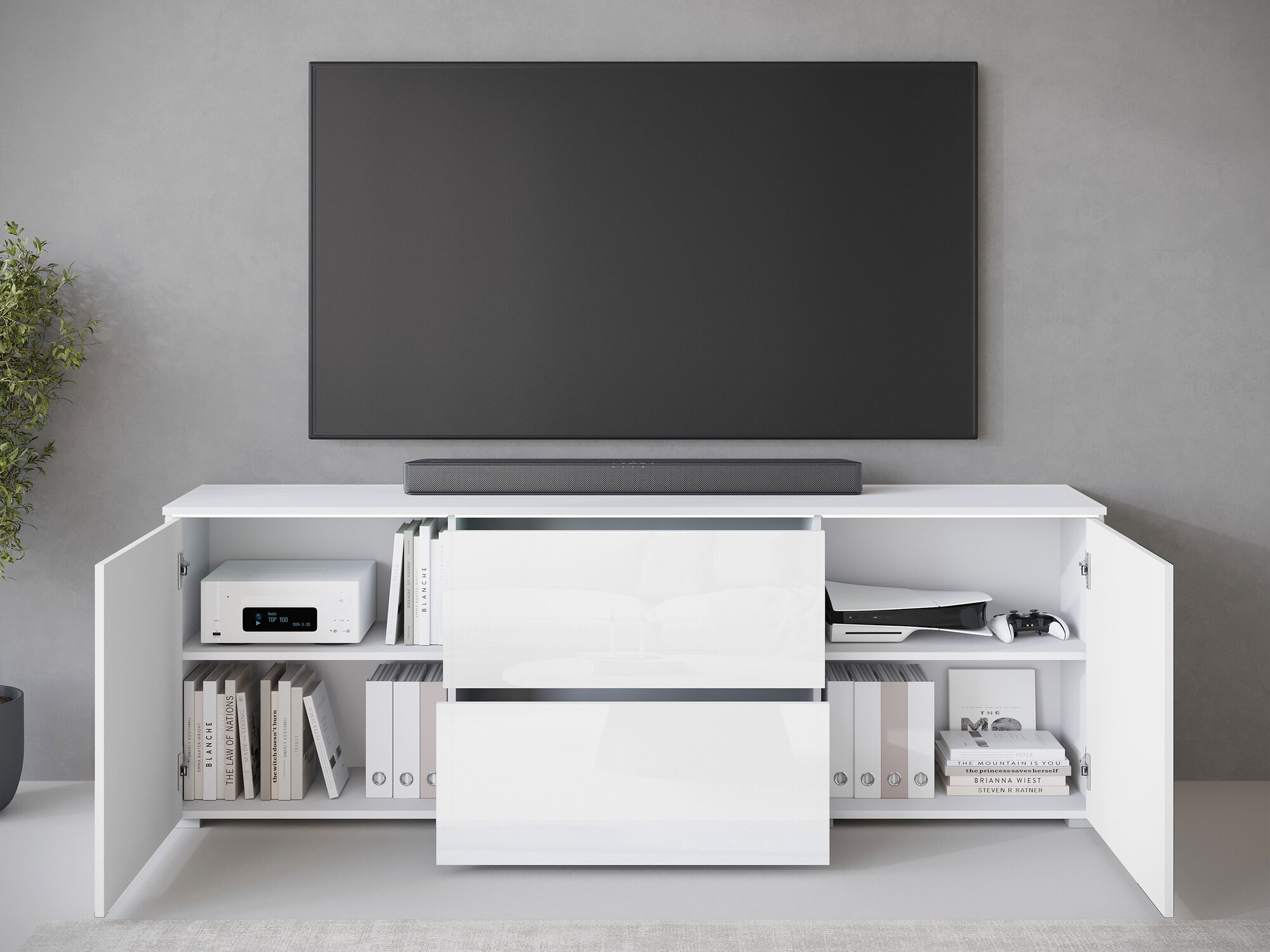 TV stand Sarasota 190 (Matera grey + Glossy white)