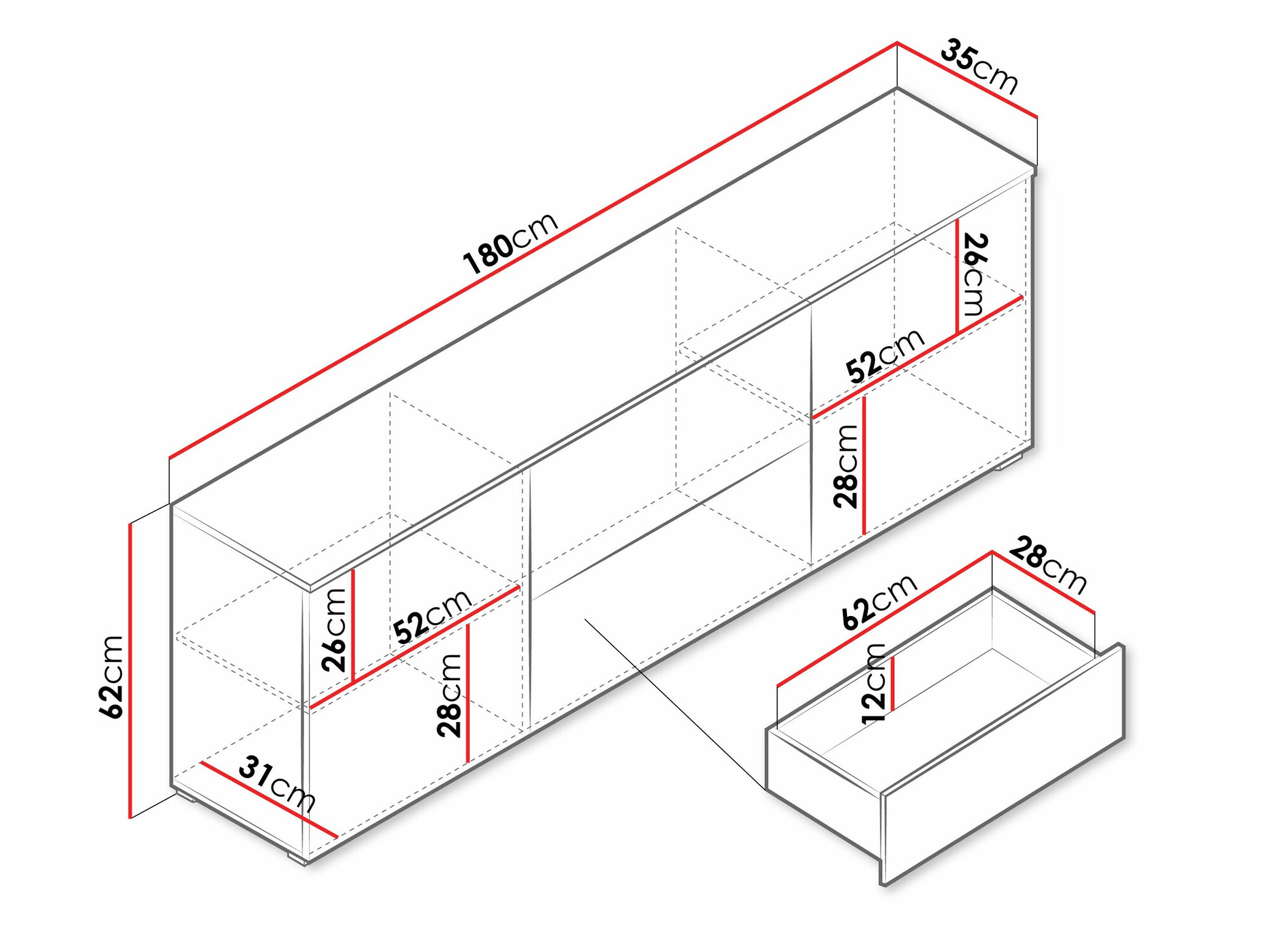 TV stand Sarasota 190 (Matera grey + Glossy white)