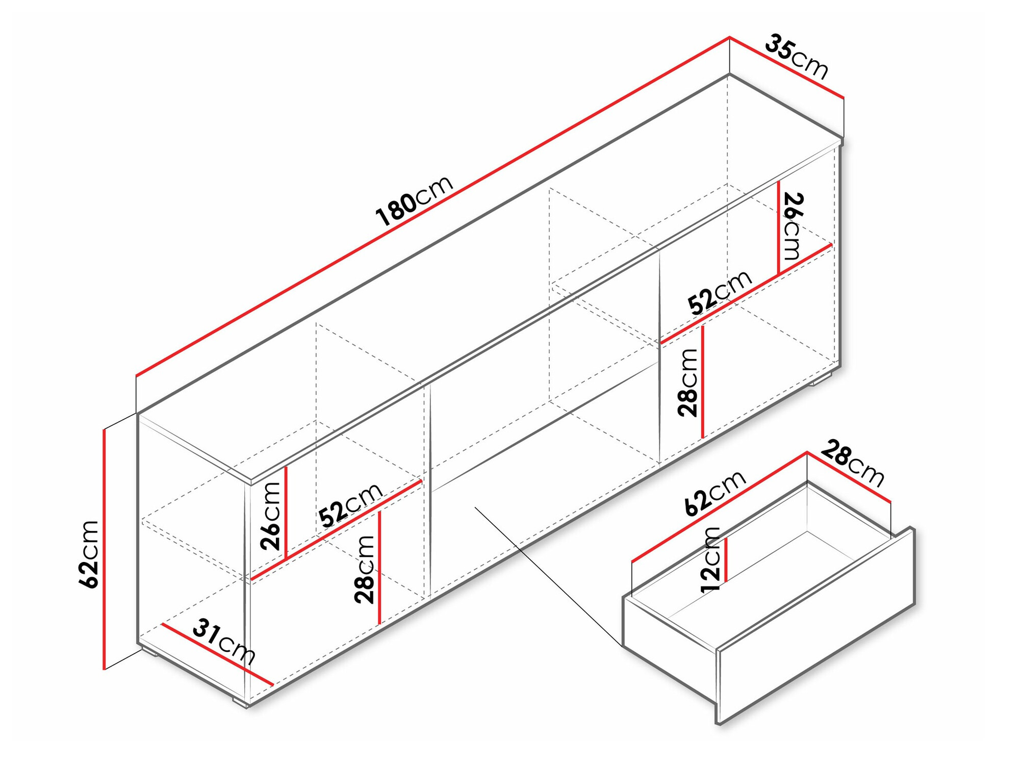 TV stand Sarasota 190 (White + Glossy white)