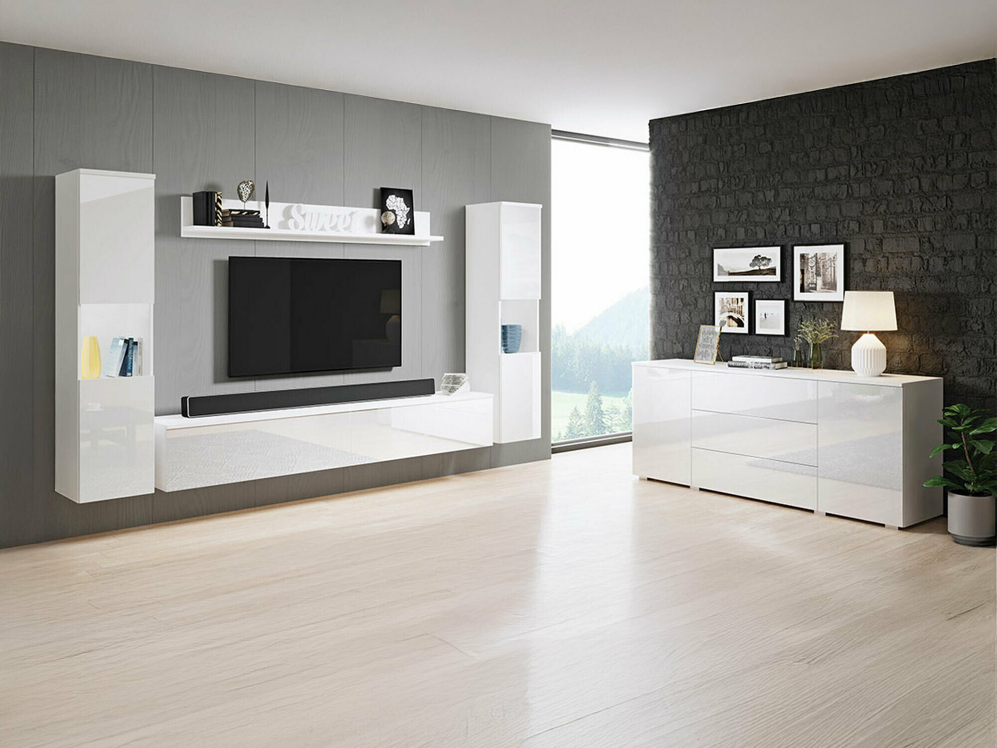 Living room set Sarasota 133 (White + Glossy white)