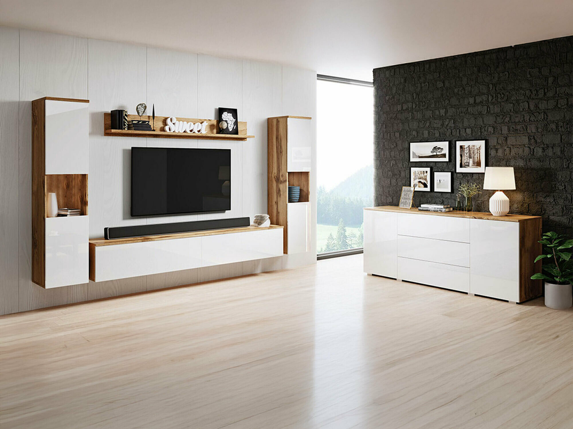 Living room set Sarasota 133 (Wotan Oak + Glossy white)