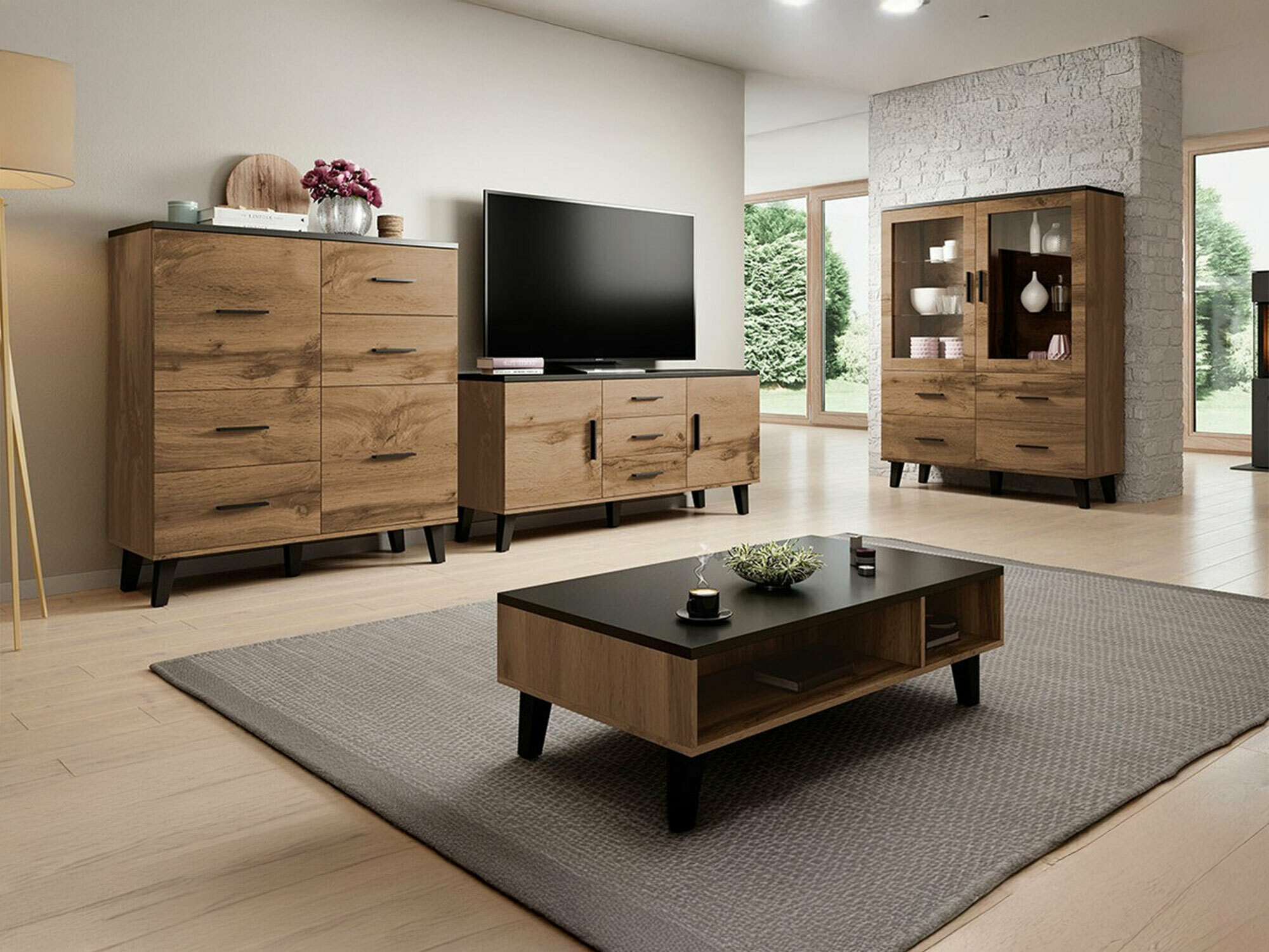 Living room set Larfloi 112 (Wotan Oak + Black)