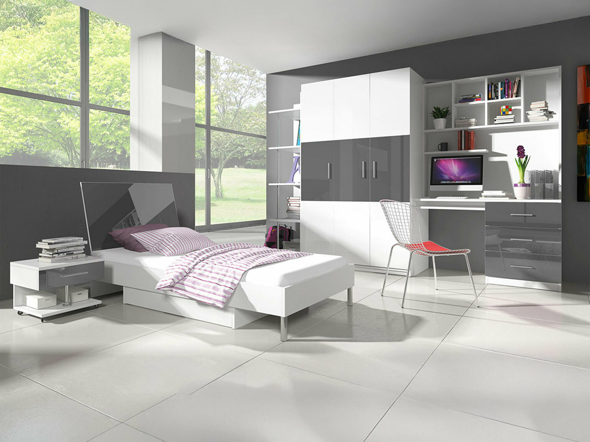 Children's room set Campus (Glossy white + Gloss grey)
