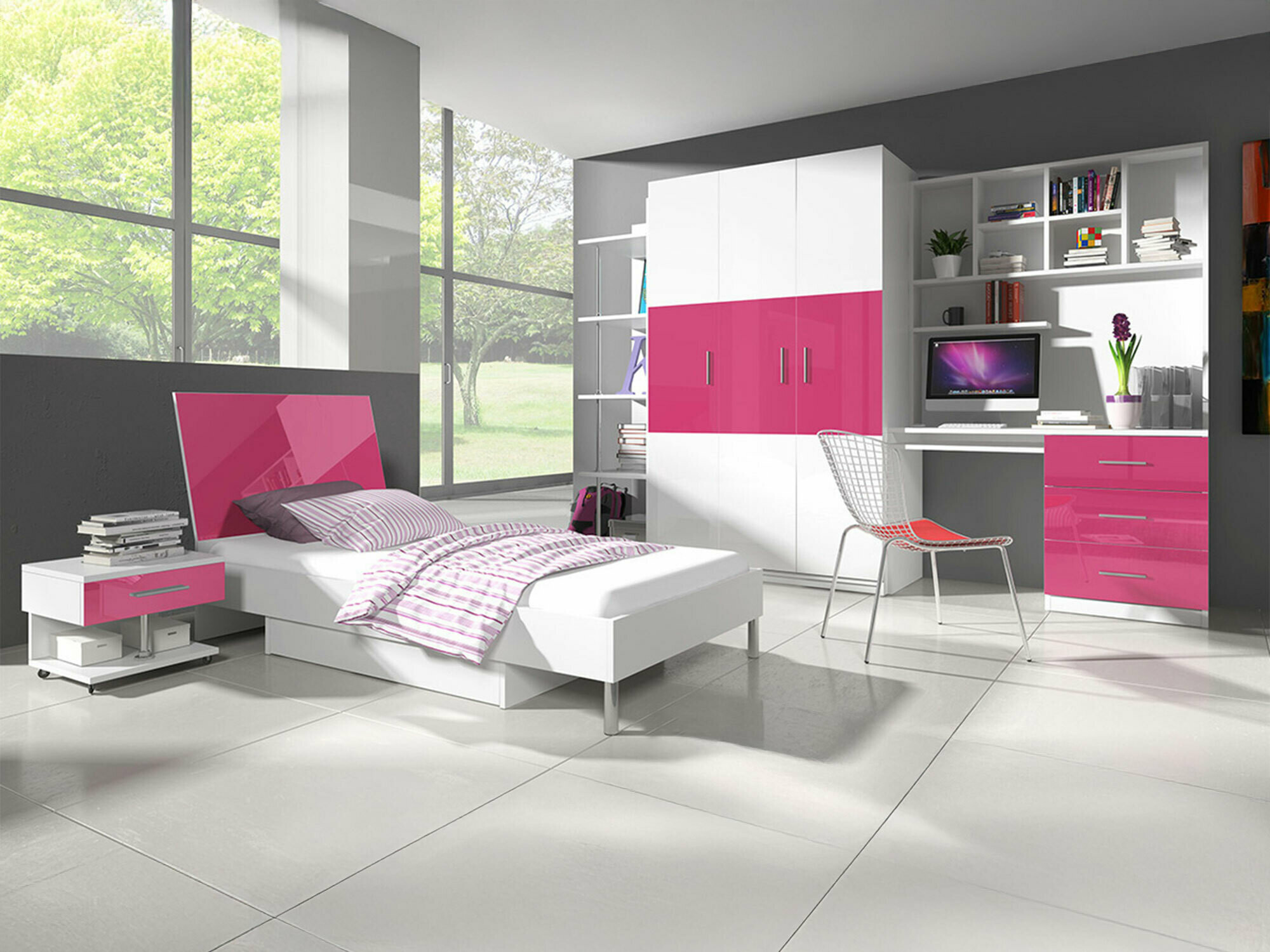 Children's room set Campus (Glossy white + Glossy pink)