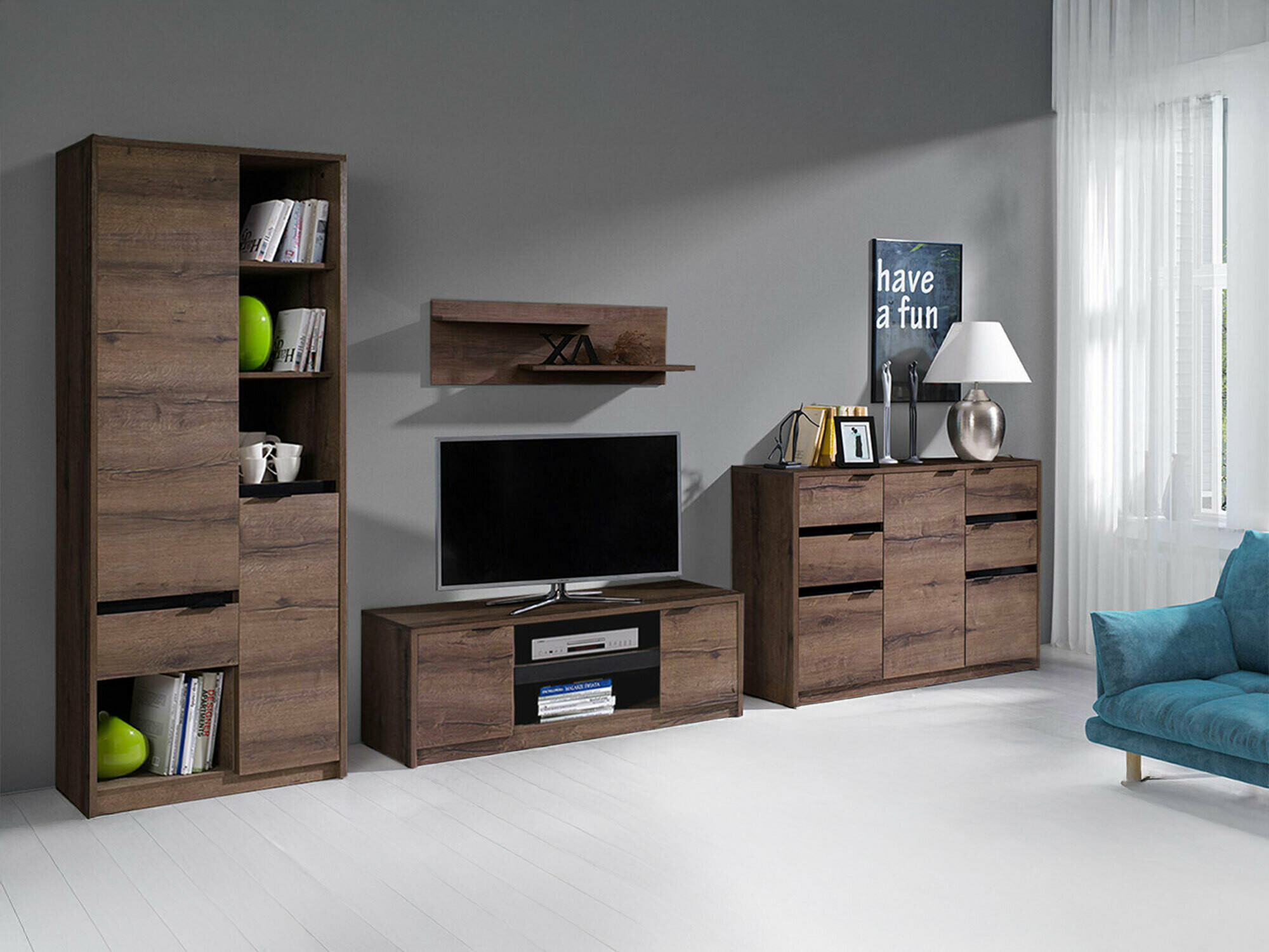 Living room set Fivelbo 117 (Monastery oak + Glossy black)