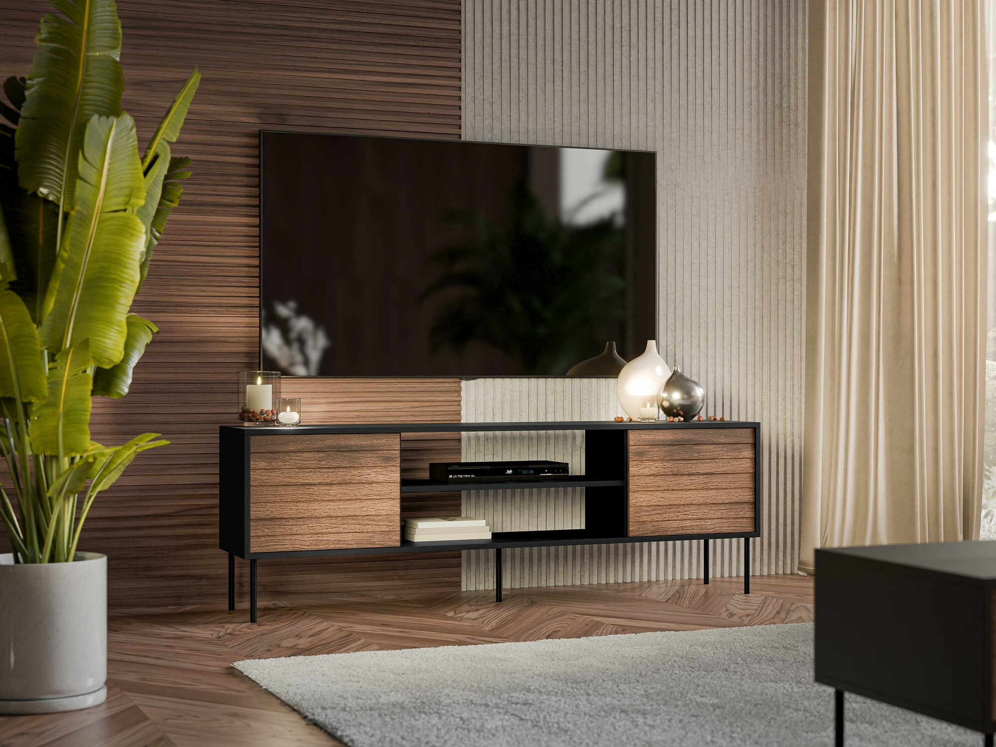 TV stand Flosoru 104 (Walnut + Black)