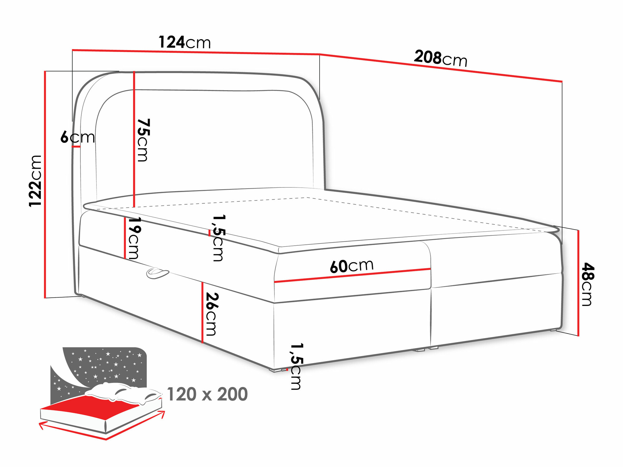 Continental bed Color (Coral 80)