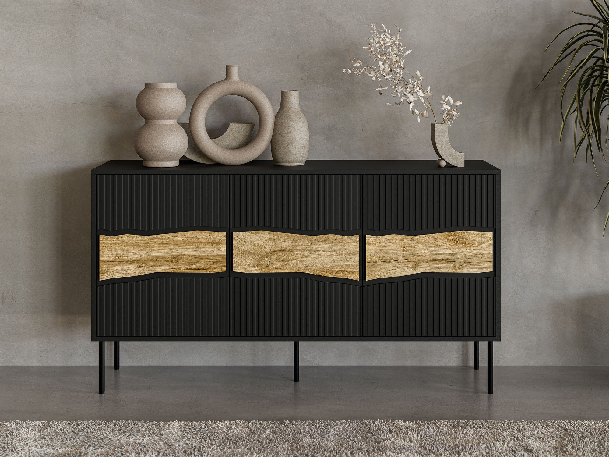 Sideboard Monevare 100 (Black + Wotan Oak)