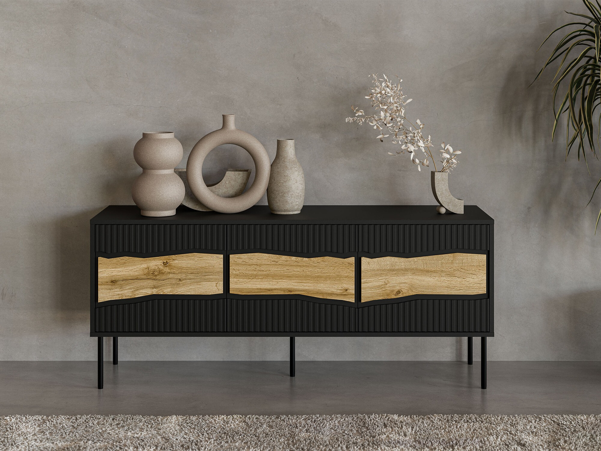 TV stand Monevare 103 (Black + Wotan Oak)