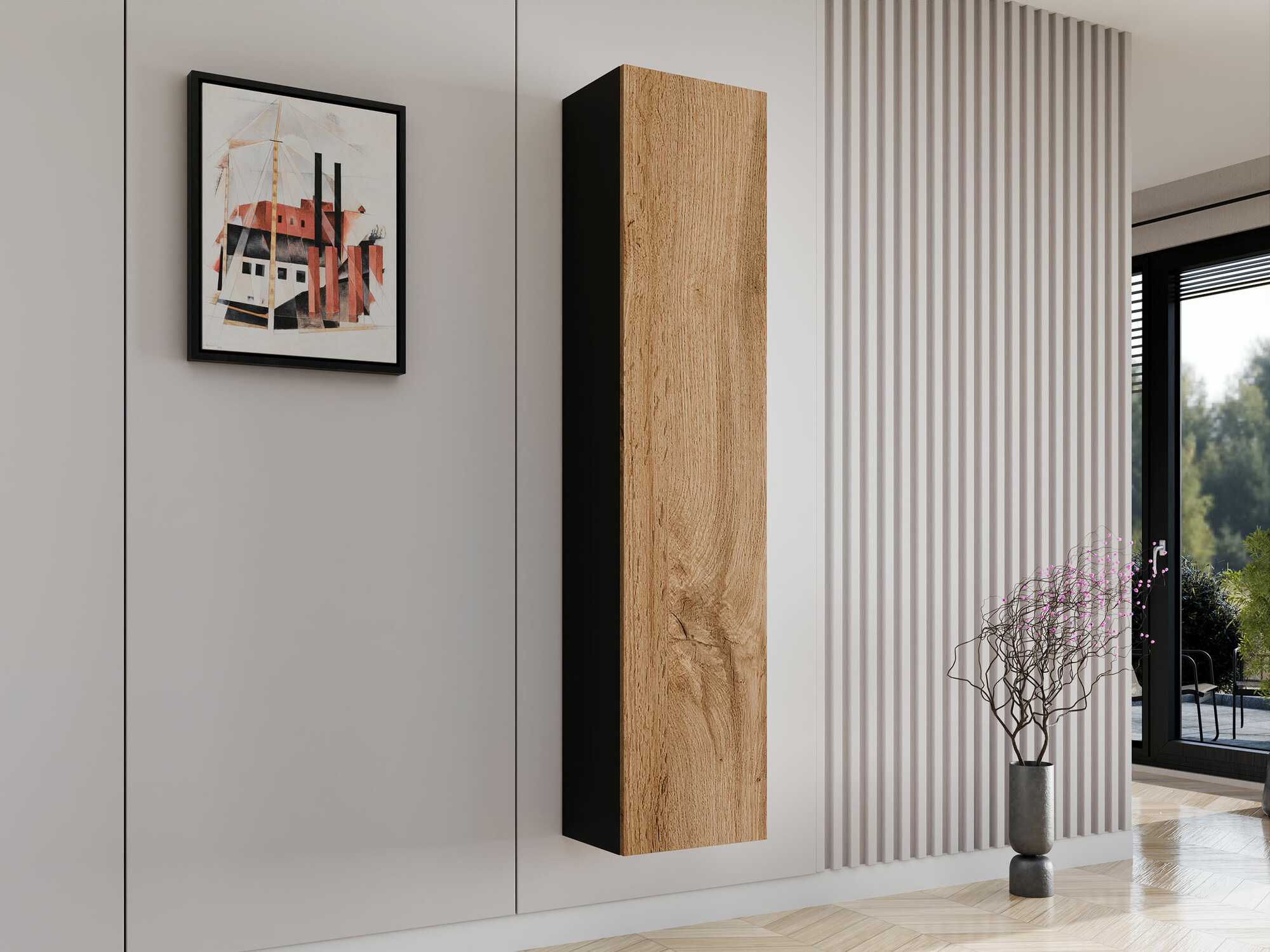 Wall shelf Vilrin II (Black + Wotan Oak)