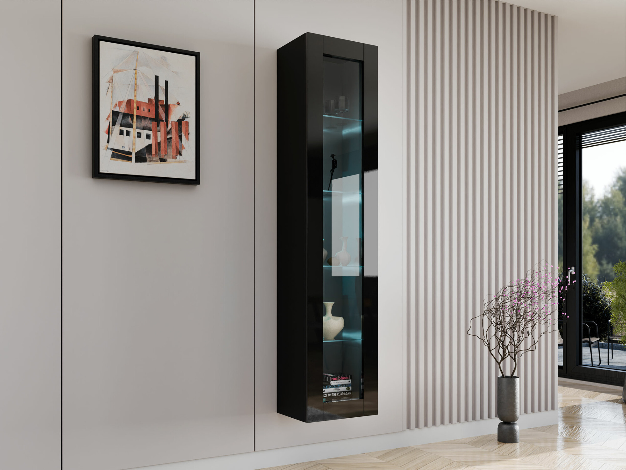 Wall shelf Vilrin IV (Black + Glossy black)