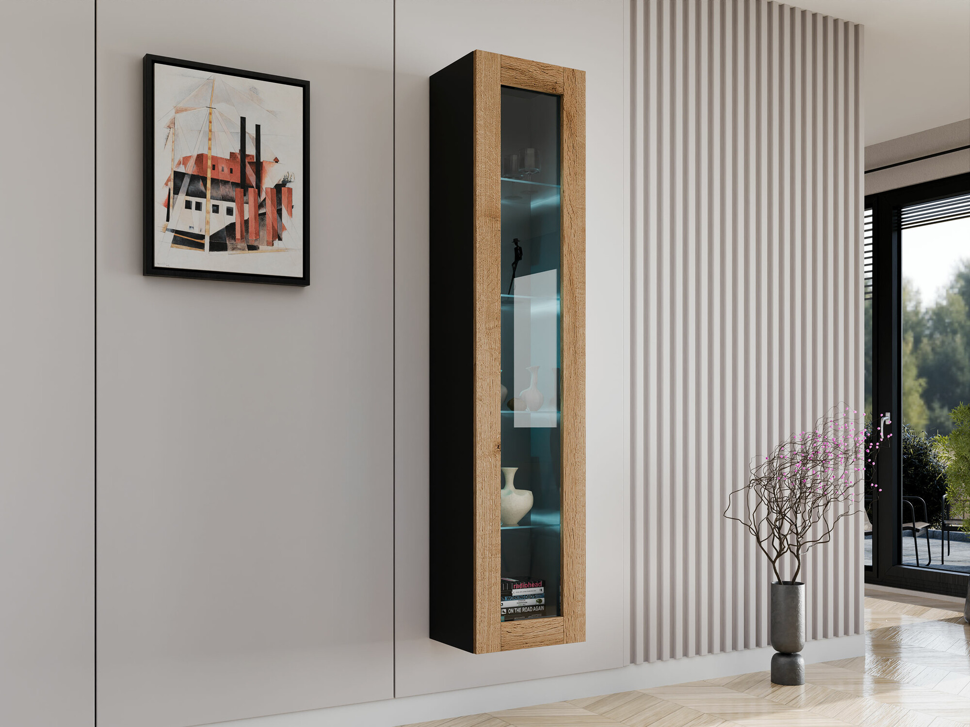 Wall shelf Vilrin IV (Black + Wotan Oak)