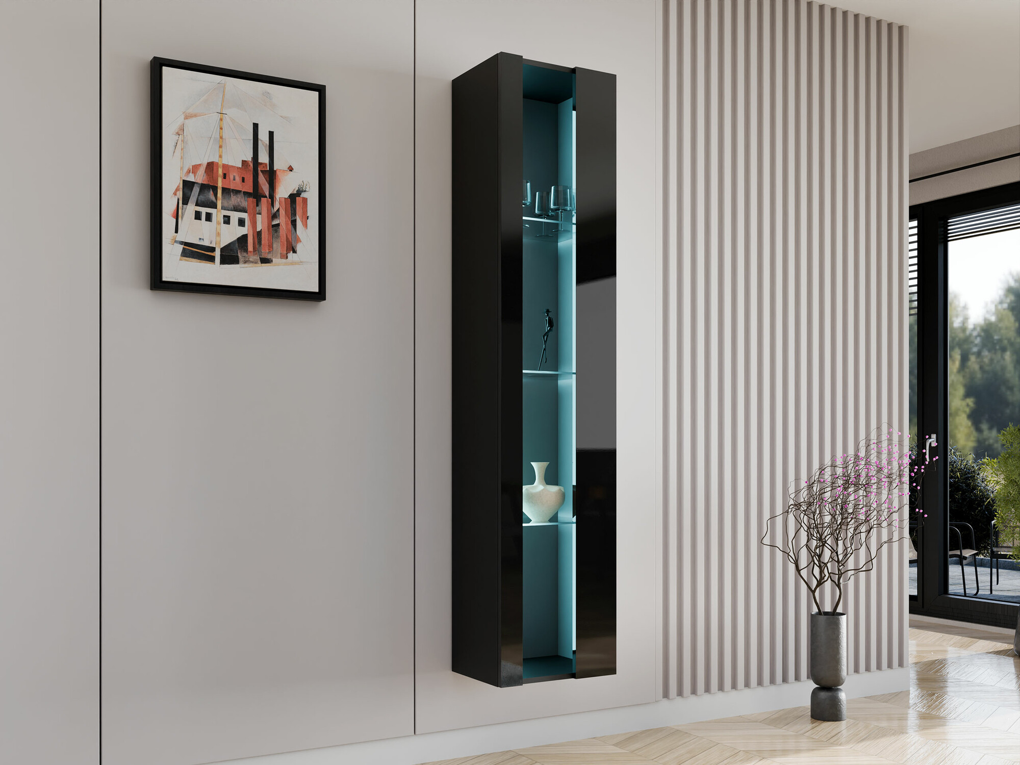 Wall shelf Vilrin V (Black + Glossy black)