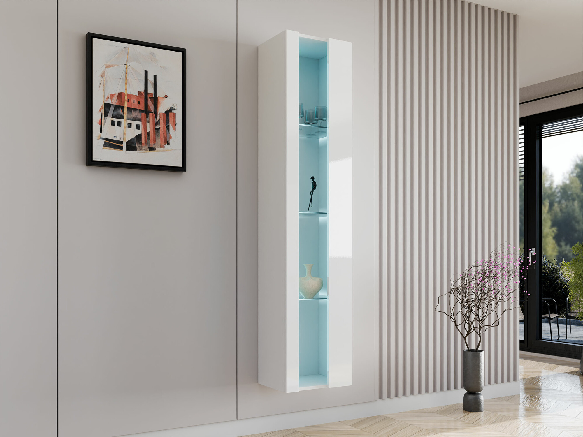 Wall shelf Vilrin V (White + Glossy white)