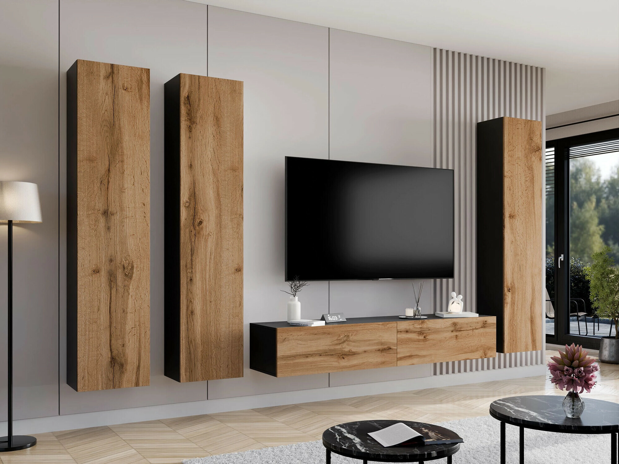 Living room set Venenou 100 (Black + Wotan Oak)
