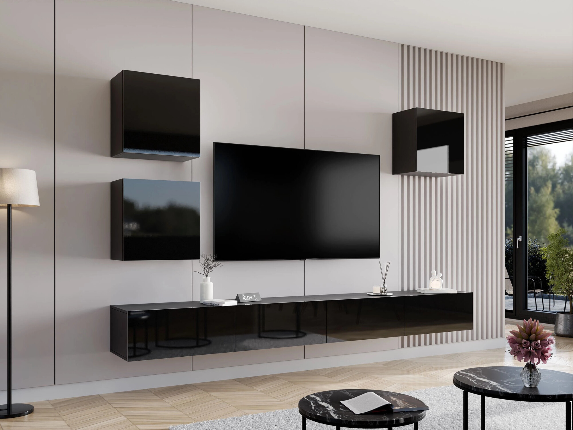 Living room set Venenou 108 (Black + Glossy black)