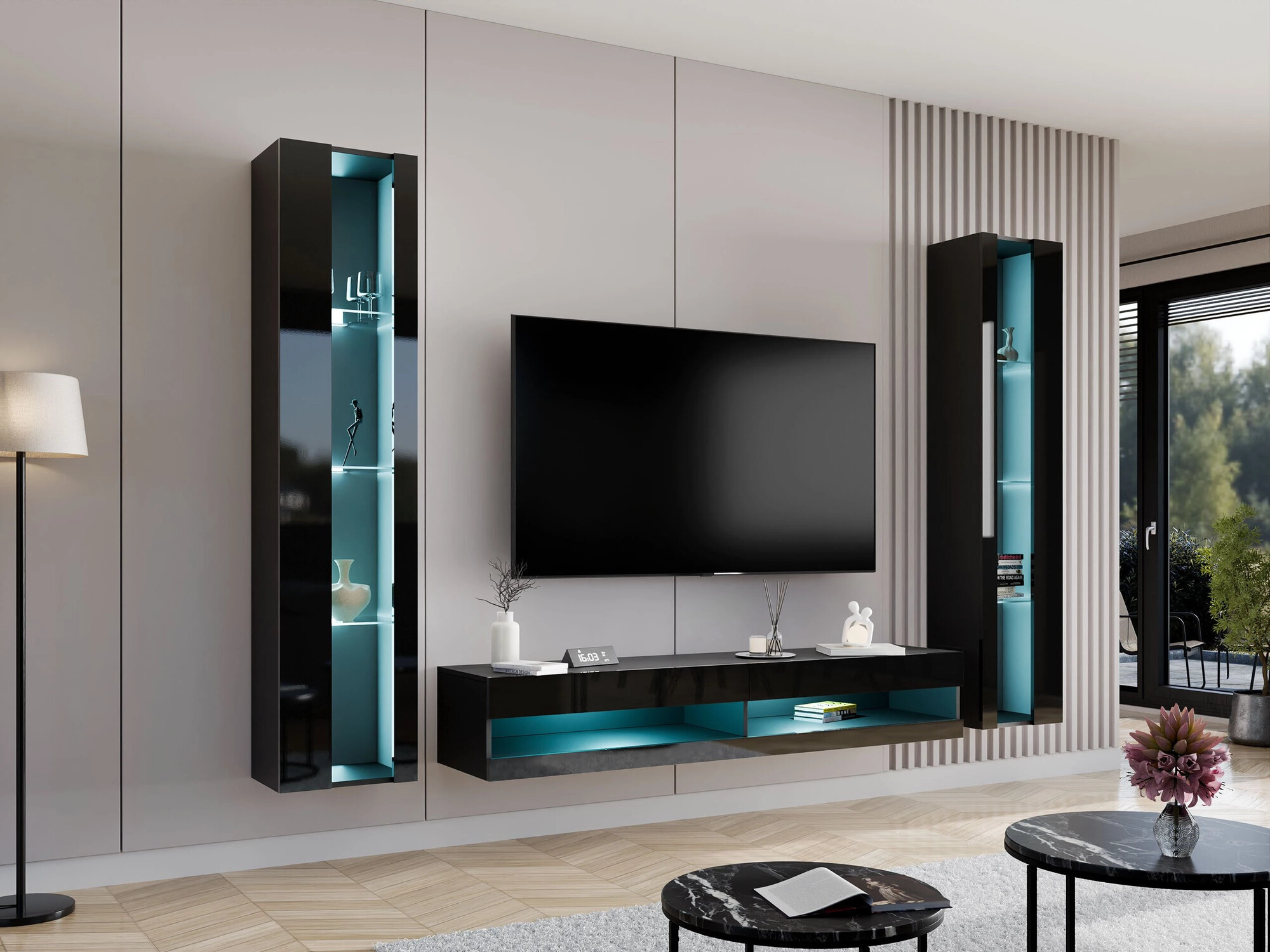 Living room set Venenou 112 (Black + Glossy black)