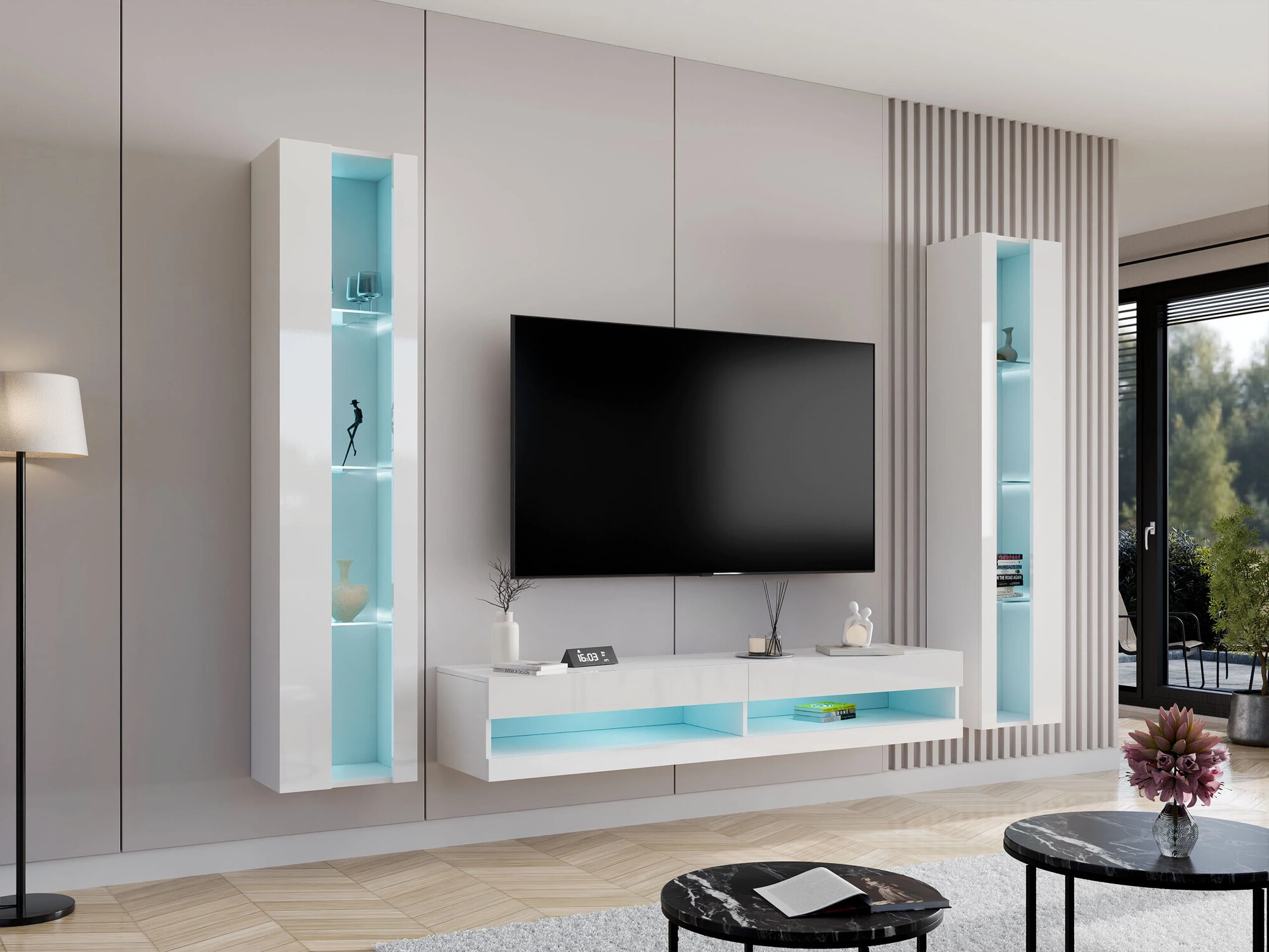 Living room set Venenou 112 (White + Glossy white)