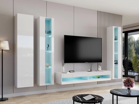 Living room set Venenou 116 (White + Glossy white)