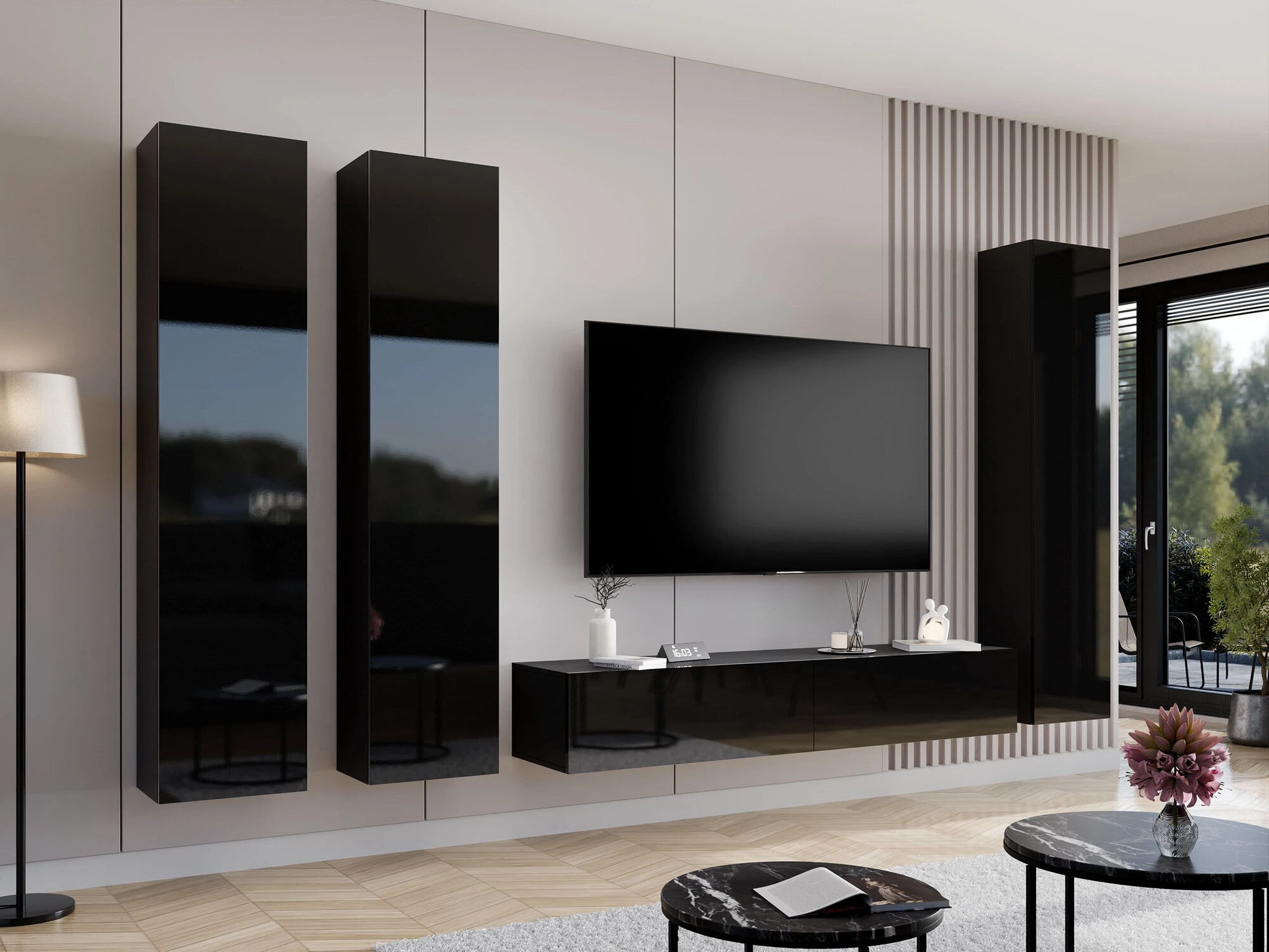 Living room set Vilrin (Black + Glossy black)