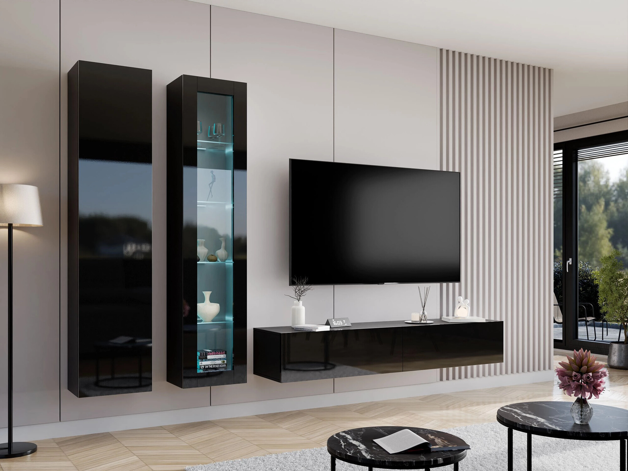 Living room set Vilrin I (Black + Glossy black)