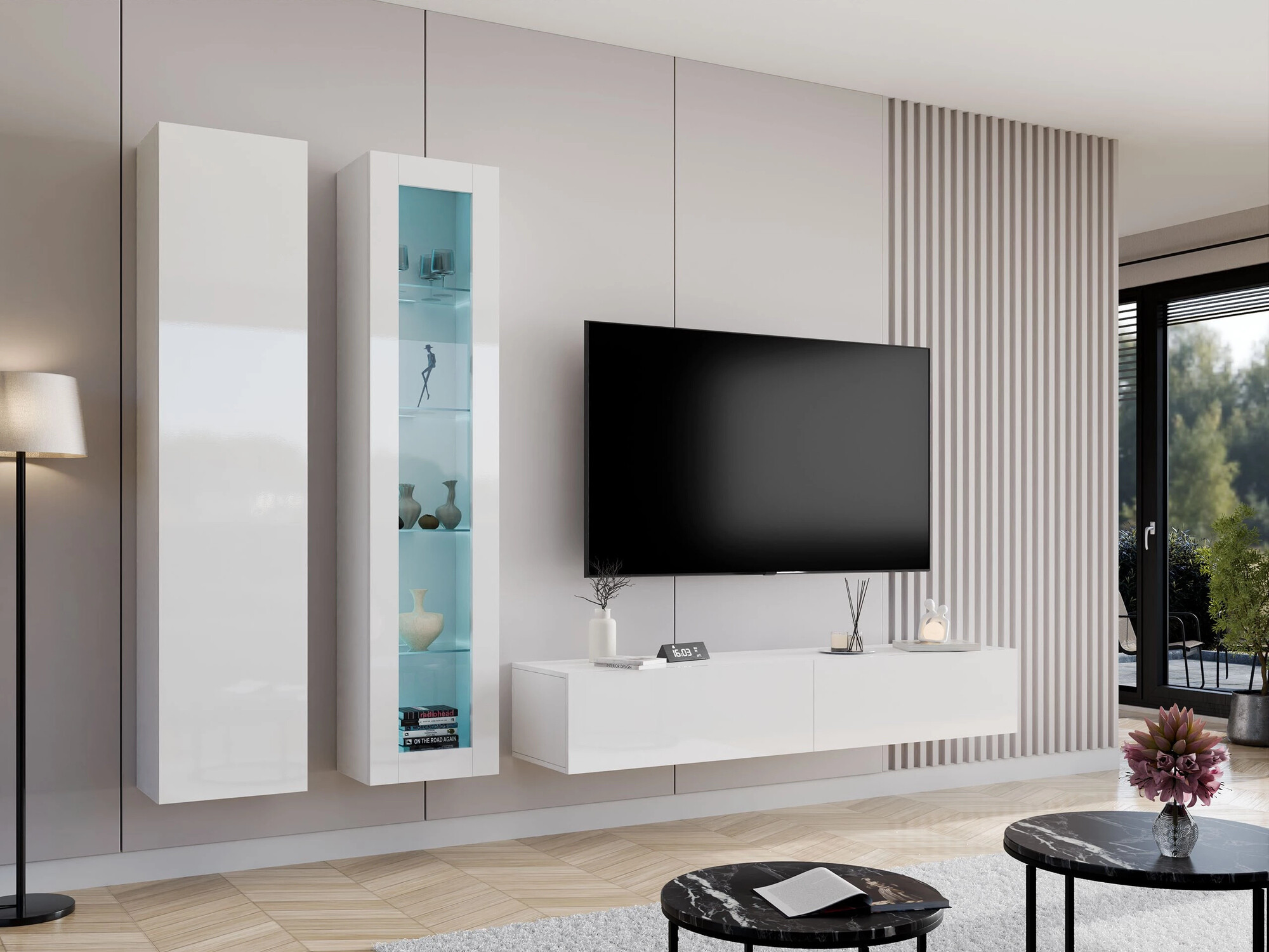 Living room set Vilrin I (White + Glossy white)