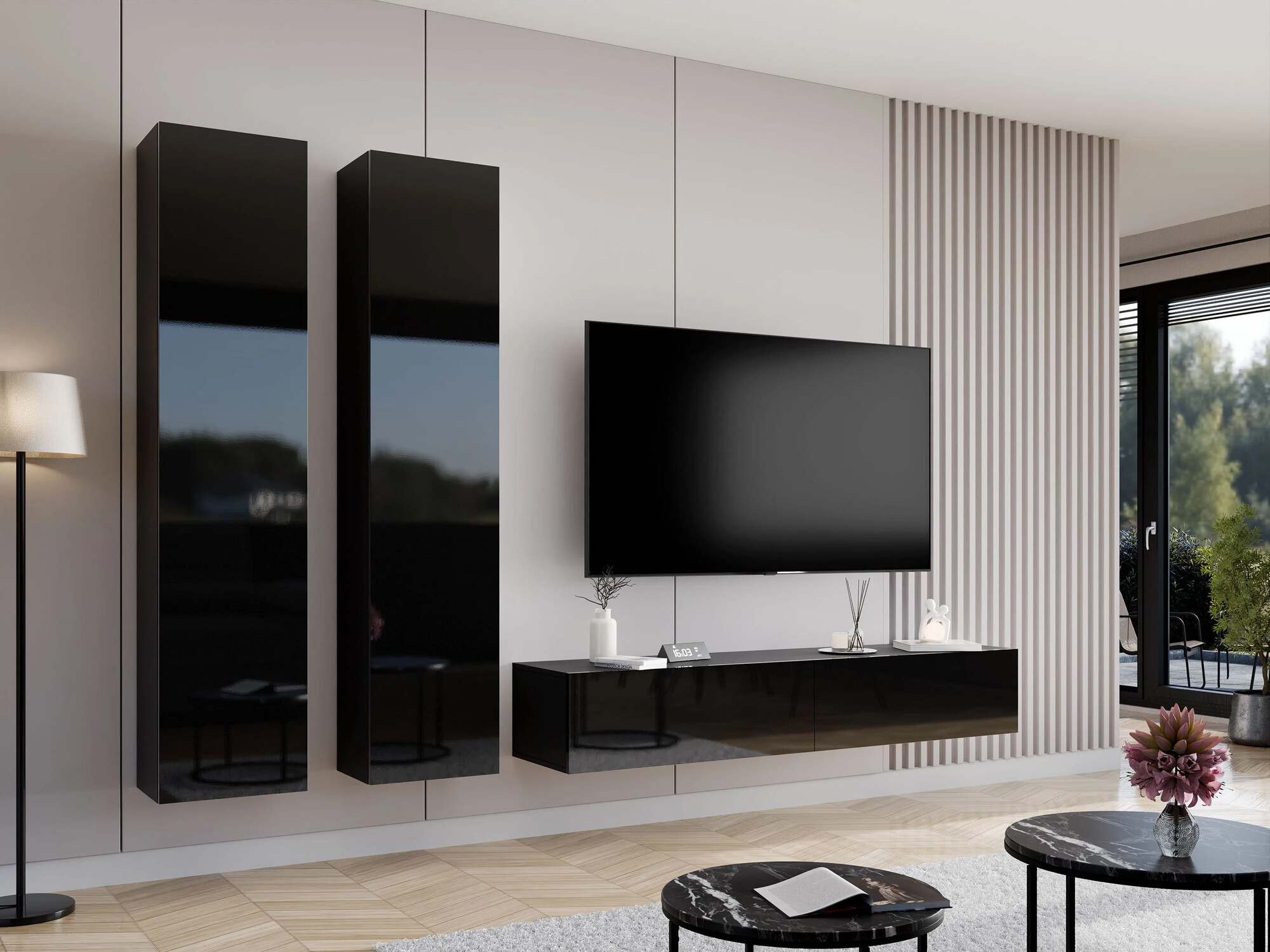Living room set Vilrin II (Black + Glossy black)
