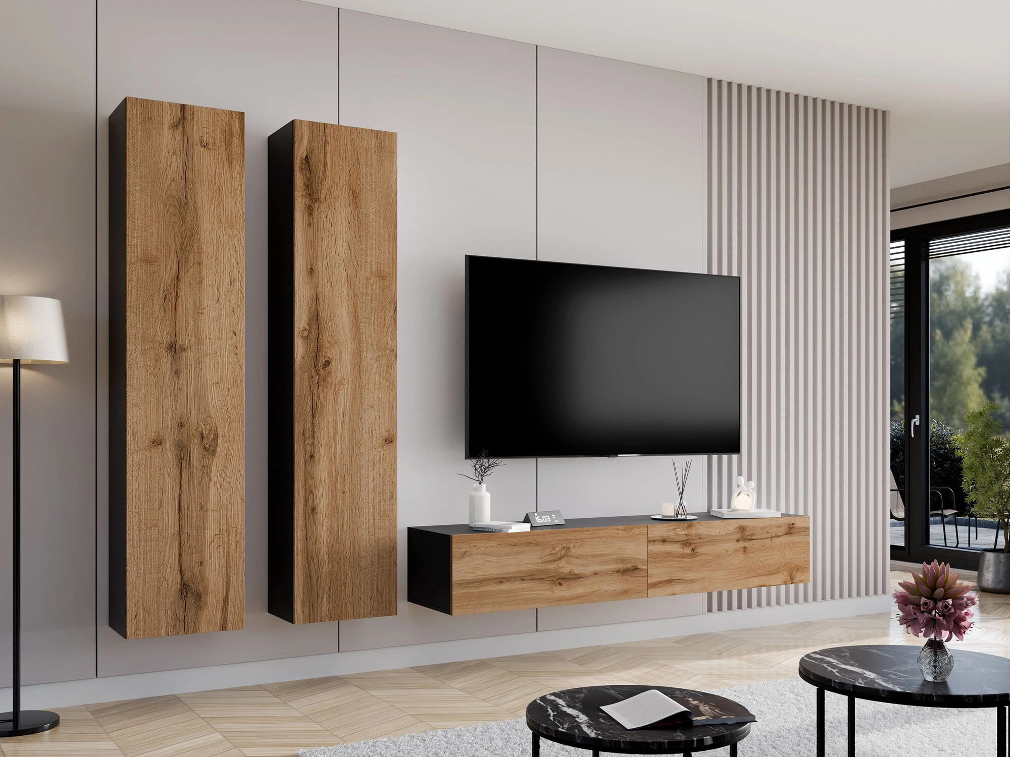 Living room set Vilrin II (Black + Wotan Oak)