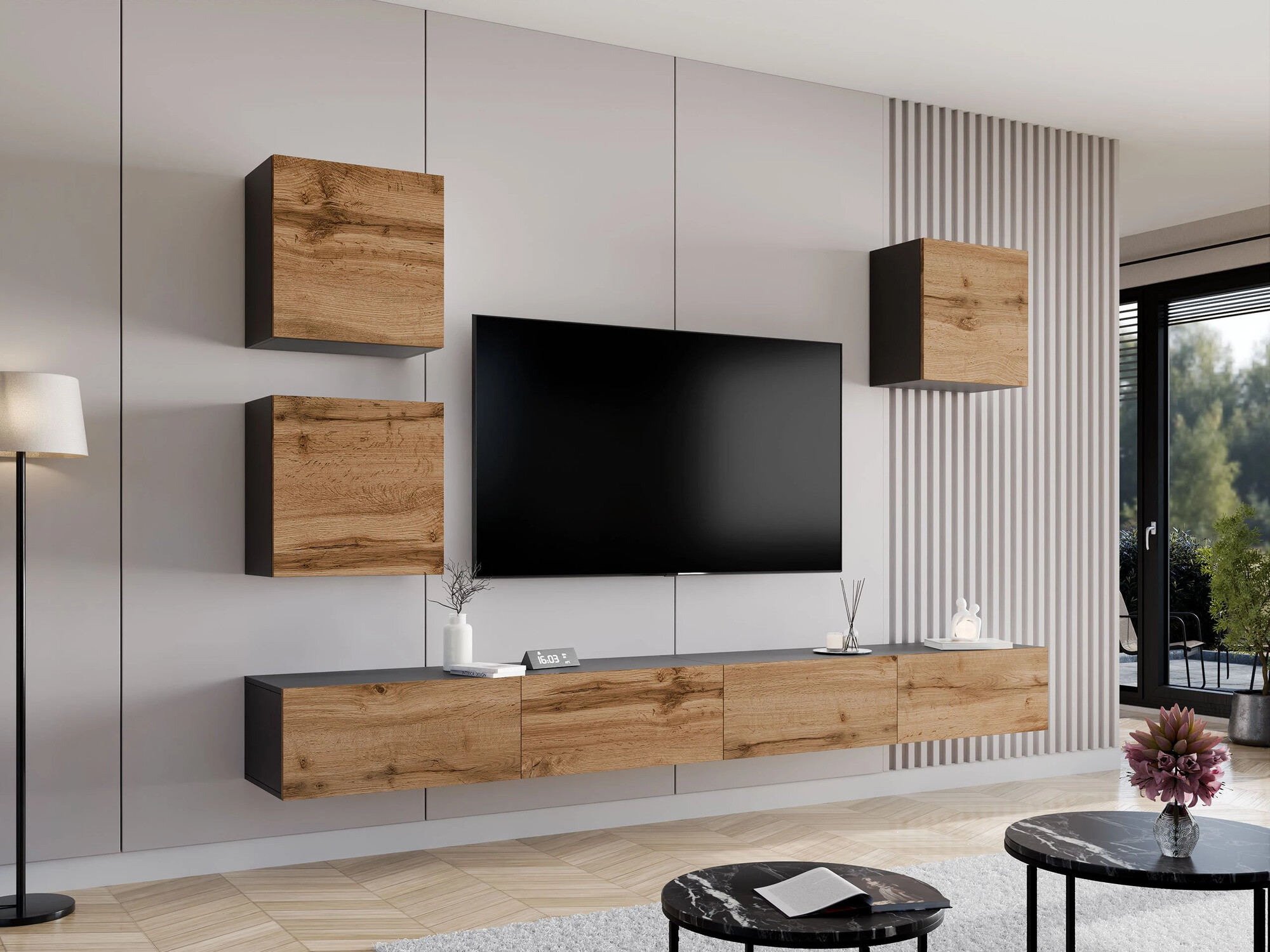 Living room set Vilrin III (Black + Wotan Oak)