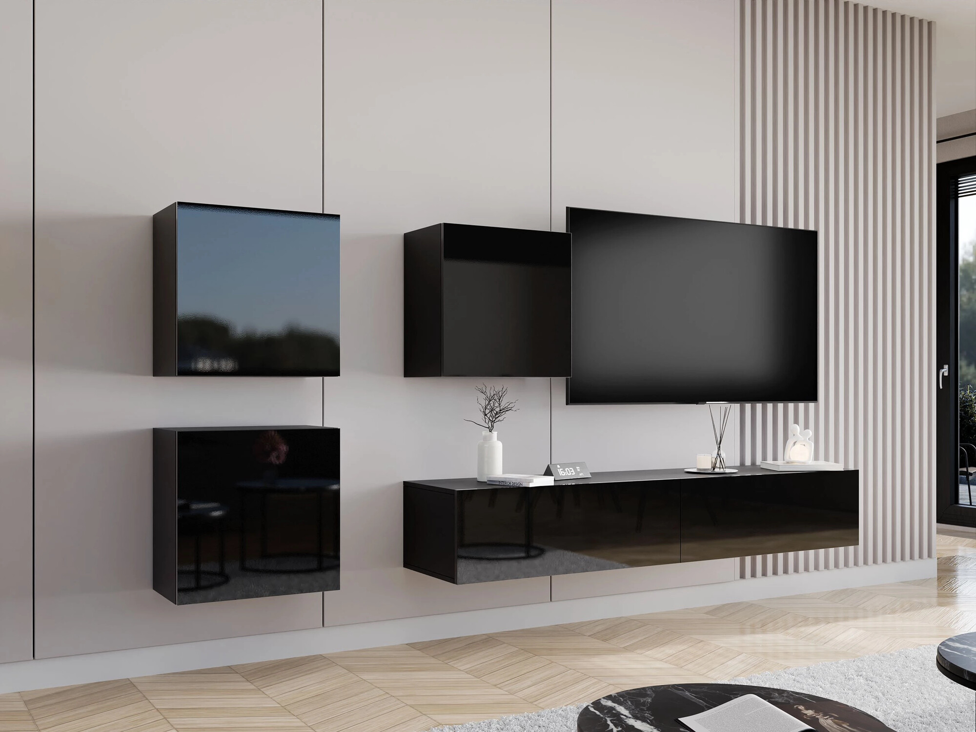 Living room set Vilrin IV (Black + Glossy black)