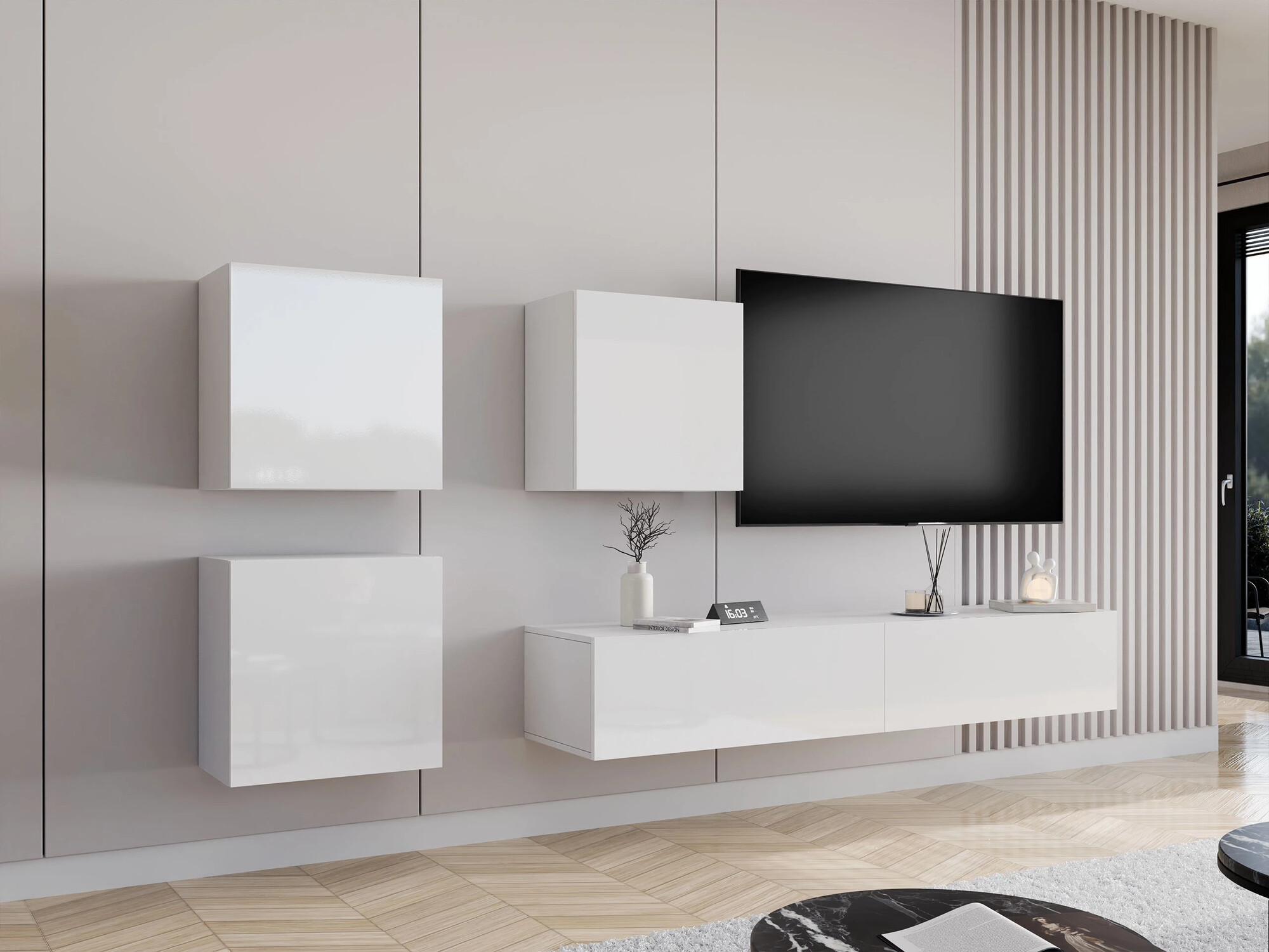 Living room set Vilrin IV (White + Glossy white)