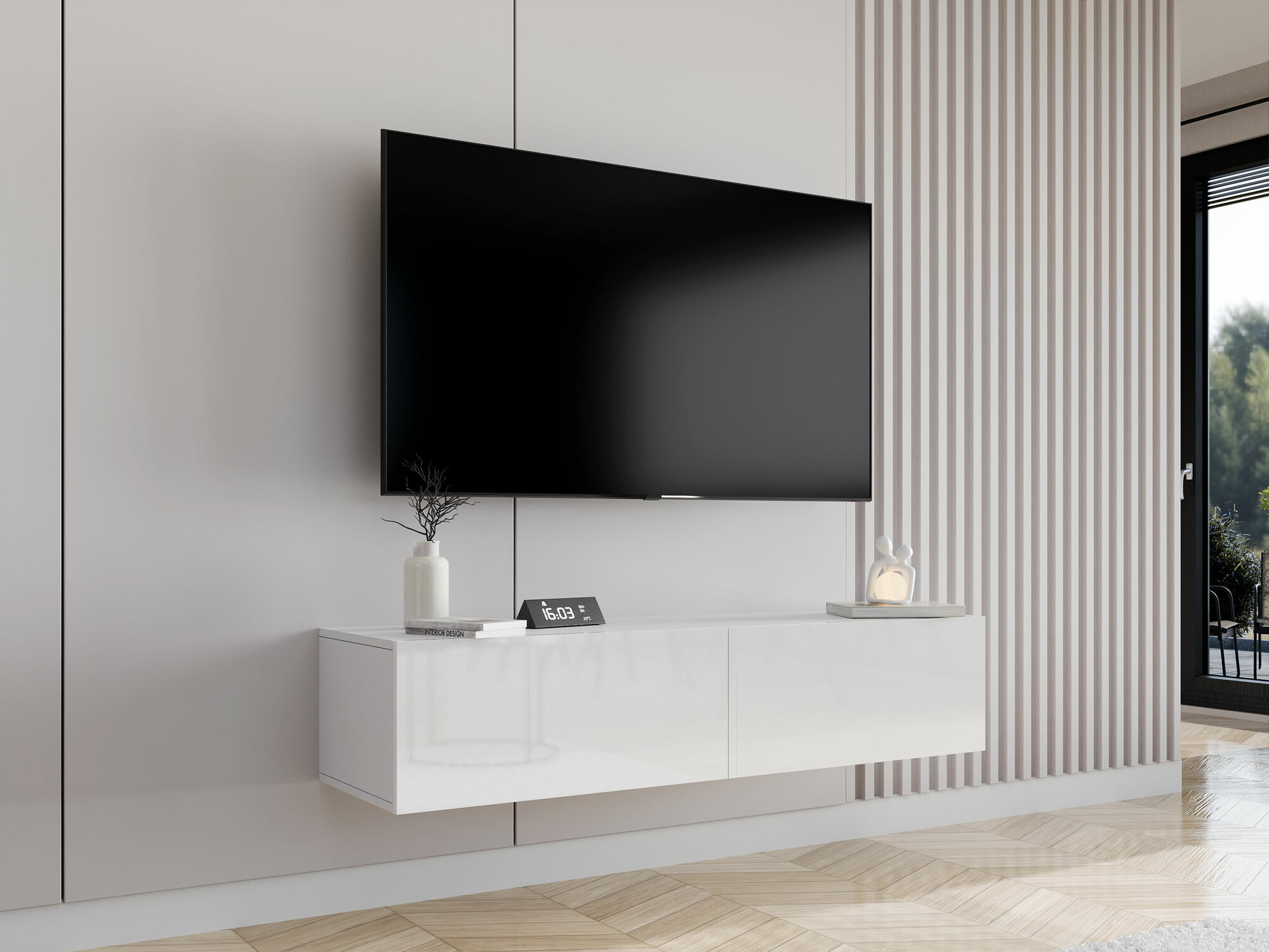 TV stand Venenou 125 (White + Glossy white)
