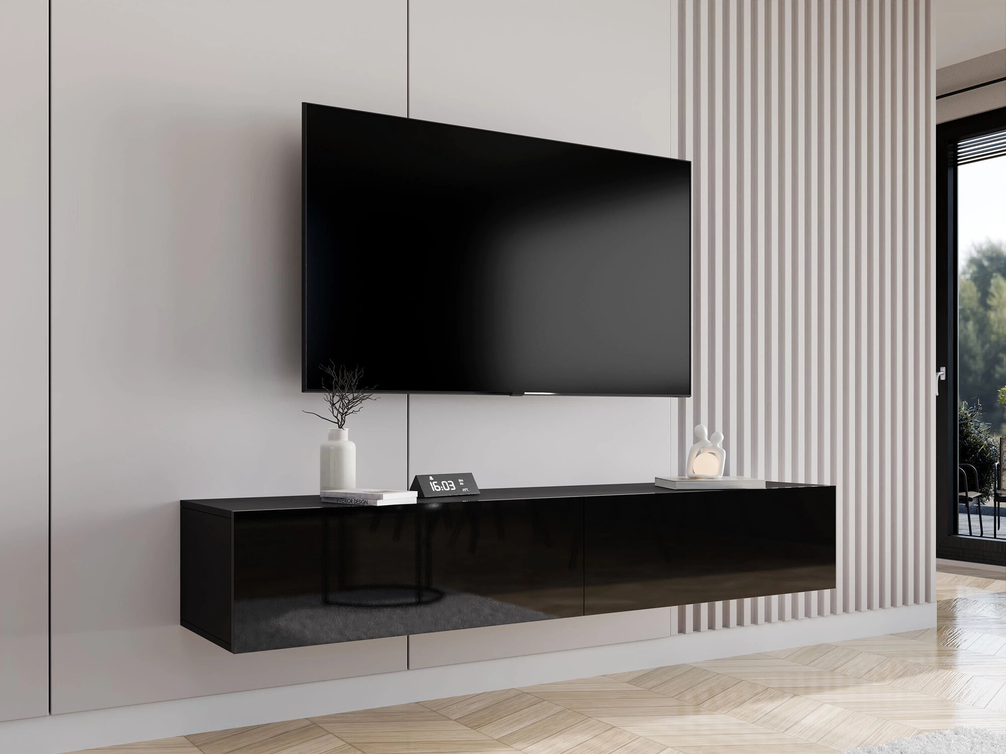 TV stand Vilrin I (Black + Glossy black)