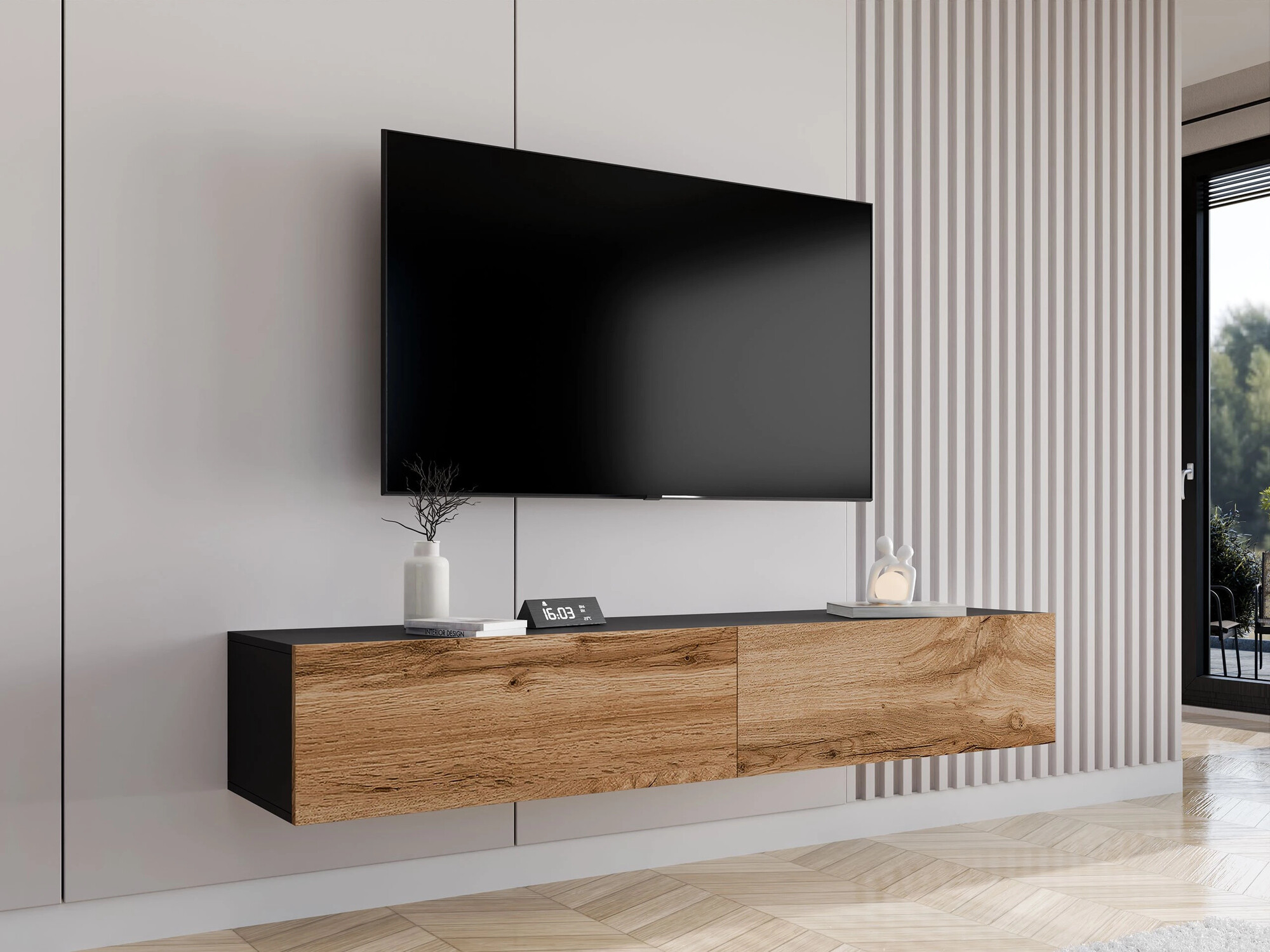 TV stand Vilrin I (Black + Wotan Oak)