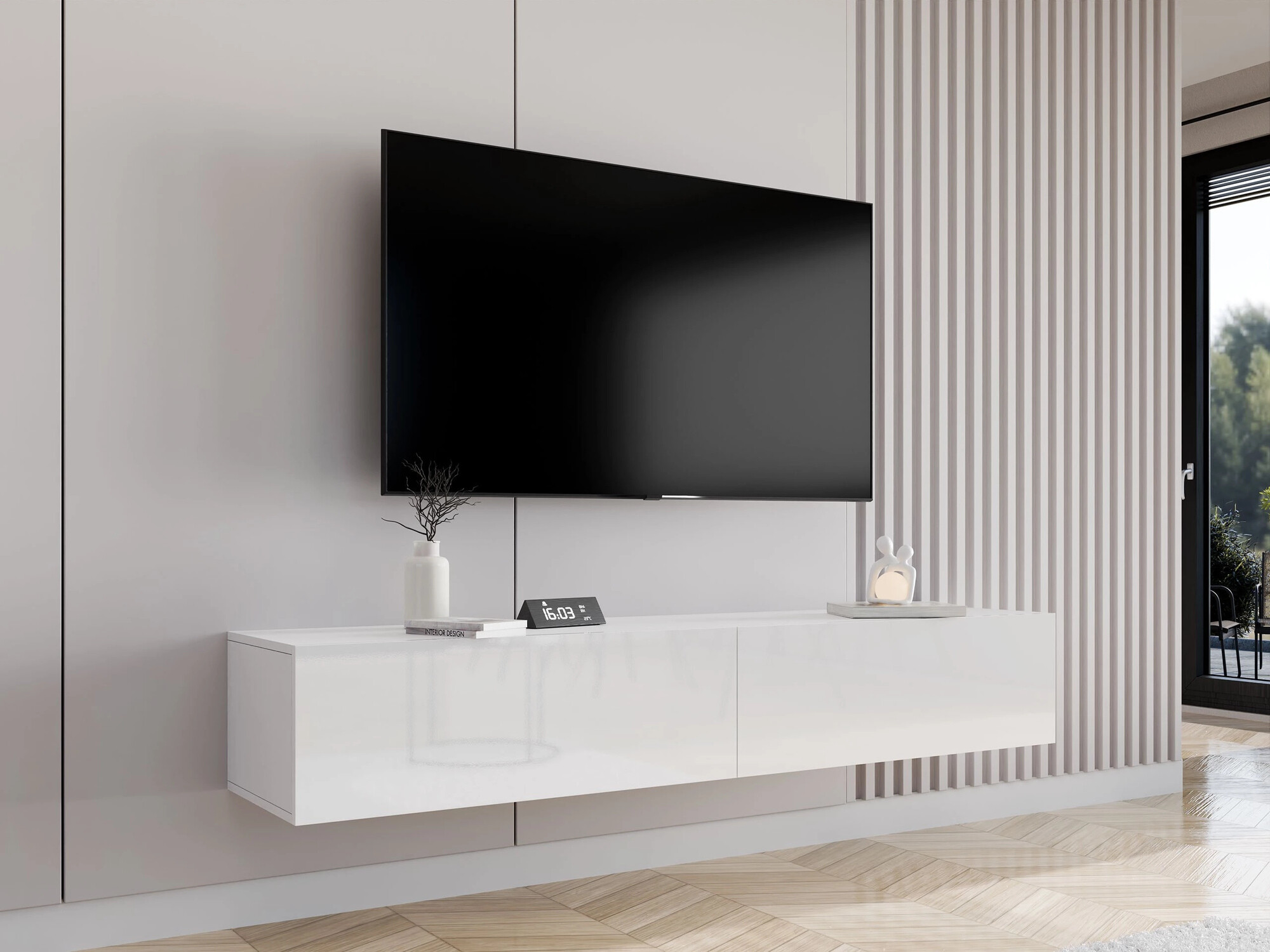 TV stand Vilrin I (White + Glossy white)