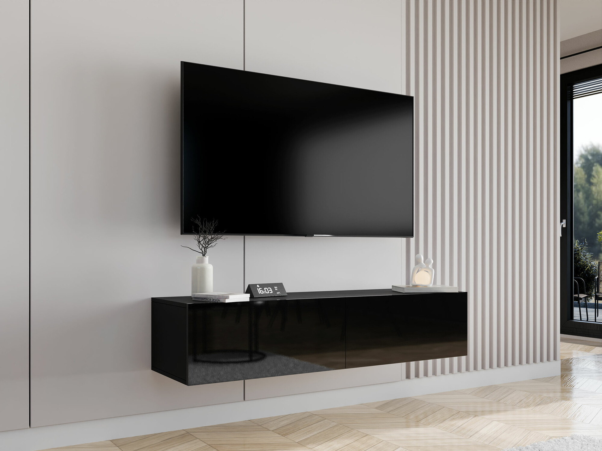 TV stand Vilrin II (Black + Glossy black)