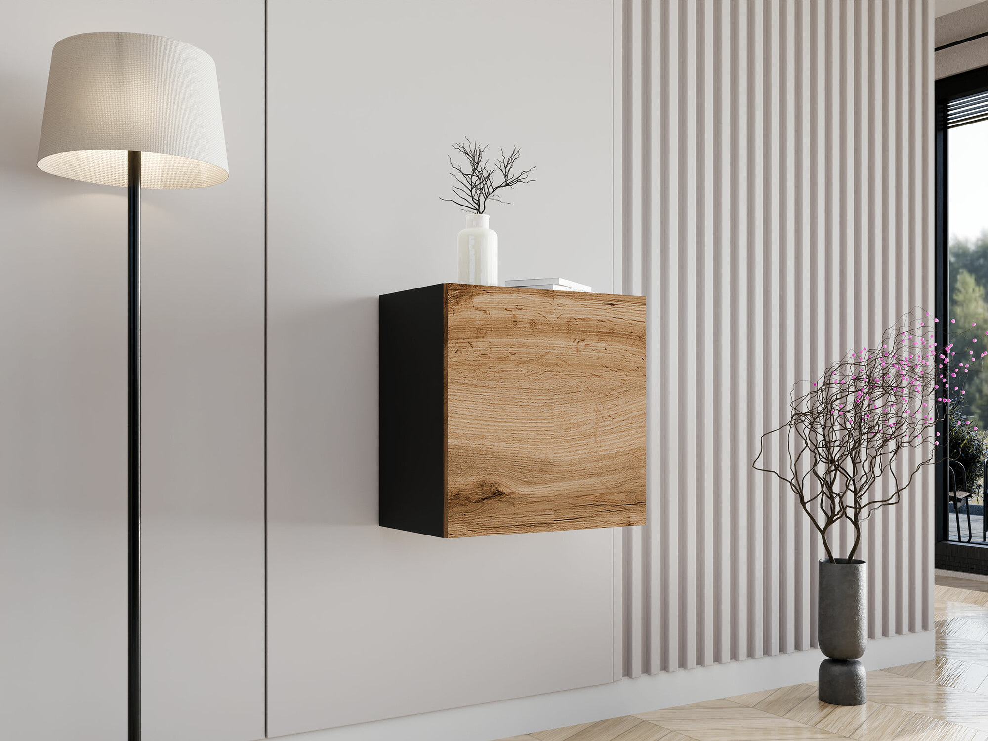 Wall cabinet Vilrin I (Black + Wotan Oak)